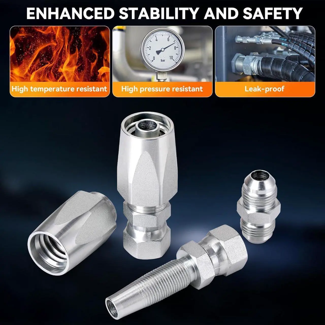 Alt view image 4 of 7 - 3Pcs Hydraulic Hose Field Repair Kit, 1/4", 3/8", 1/2" Inner Diameter and 6Pcs Small Repair Parts, Reusable, 08 (R2) 2-Wire Reusable Hydraulic Repair Fittings