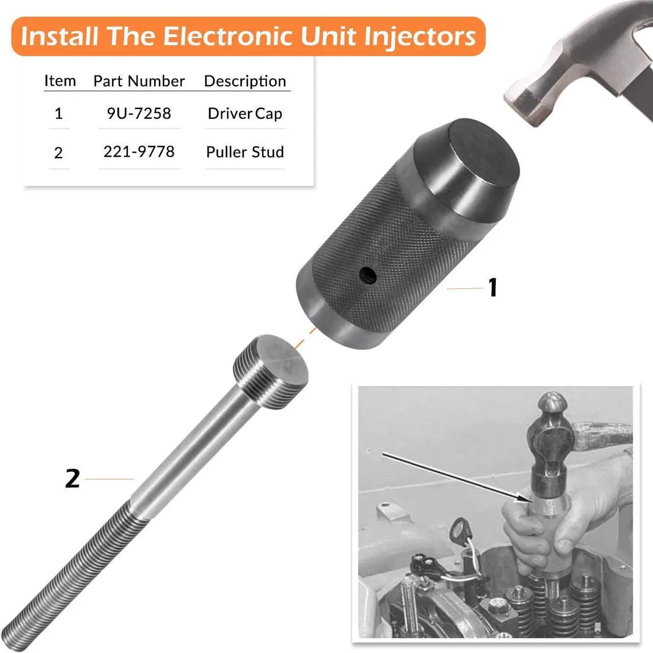Alt view image 5 of 7 - 9U-6891 Injector Sleeve Cup Remover&Installer Set for CAT Caterpillar 3406E C10 C12 C15 C16 C-18 Engine Heavy Duty Steel (6 PCS)
