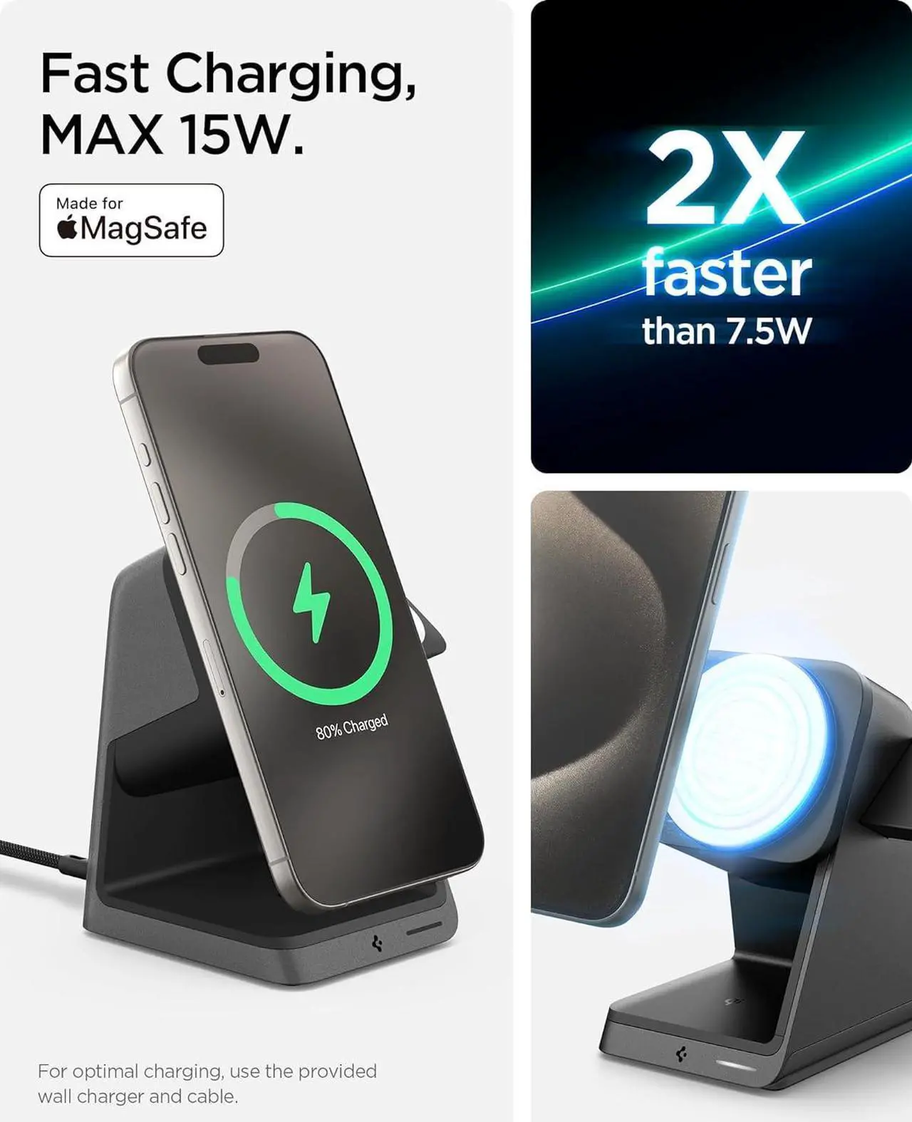 Alt view image 3 of 7 - 3 in 1 Wireless Charging Station for MagSafe [Certified] Charger Stand 15W Fast Charging for iPhone 16 Pro Max / 16 Pro / 16 Plus / 16 15 14 13 AirPods Watch 10 Ultra 2 Wallet Accessories
