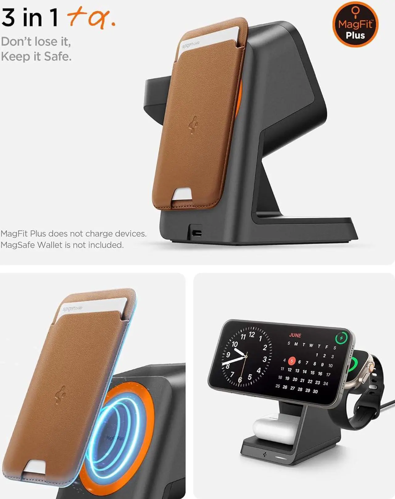 Alt view image 2 of 7 - 3 in 1 Wireless Charging Station for MagSafe [Certified] Charger Stand 15W Fast Charging for iPhone 16 Pro Max / 16 Pro / 16 Plus / 16 15 14 13 AirPods Watch 10 Ultra 2 Wallet Accessories