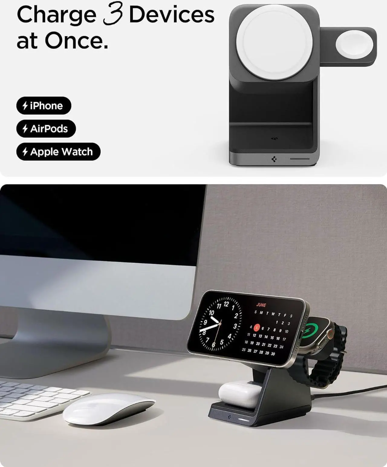 Alt view image 5 of 7 - 3 in 1 Wireless Charging Station for MagSafe [Certified] Charger Stand 15W Fast Charging for iPhone 16 Pro Max / 16 Pro / 16 Plus / 16 15 14 13 AirPods Watch 10 Ultra 2 Wallet Accessories