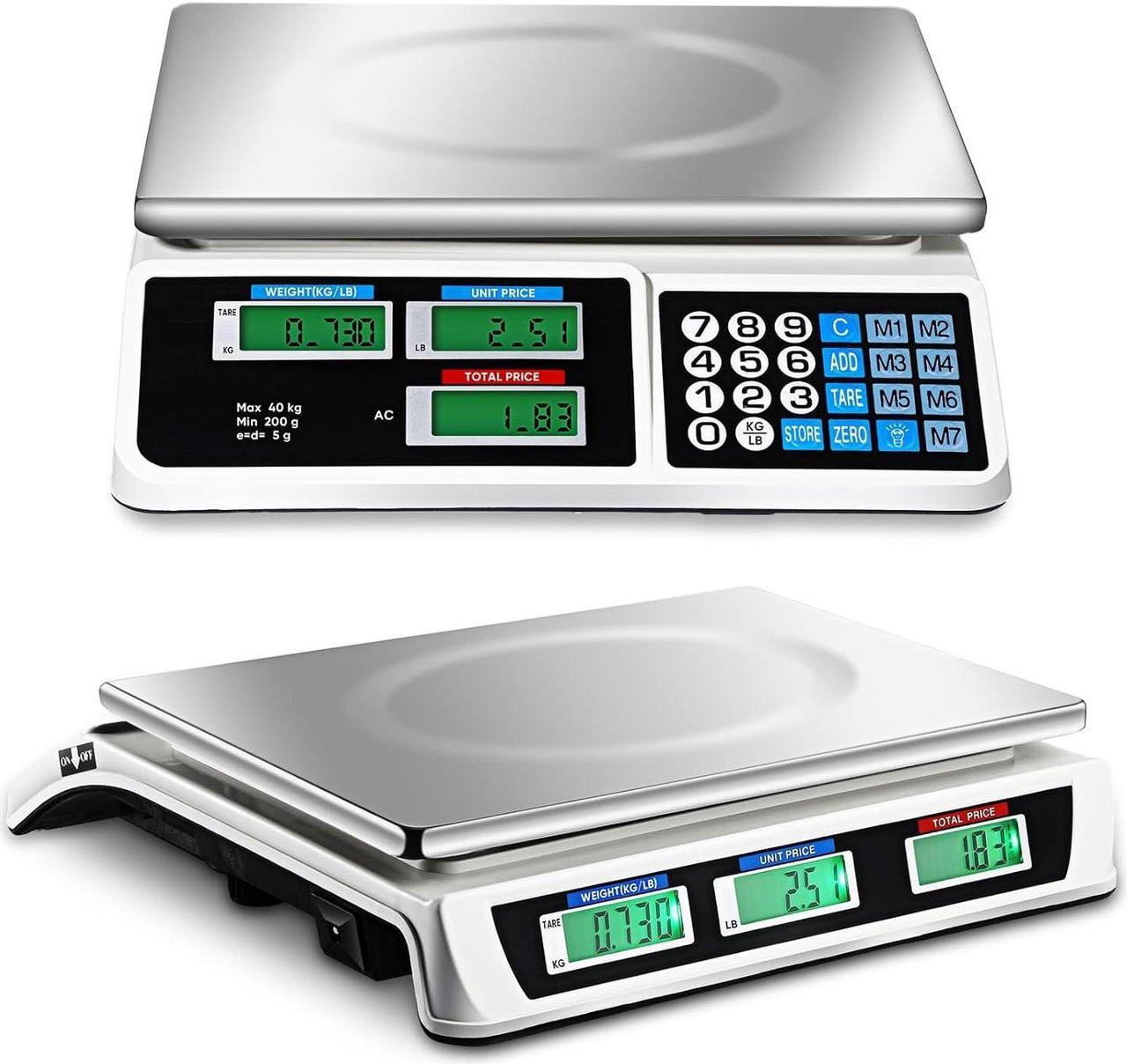 Main image of Electronic Price Computing Scale Digital Commercial Food Scale with LCD Display Accurate Meat Scale Produce Scale Food Weight Scale for Kitchen Farmers Market Deli Shop Retail (88lb/40kg)