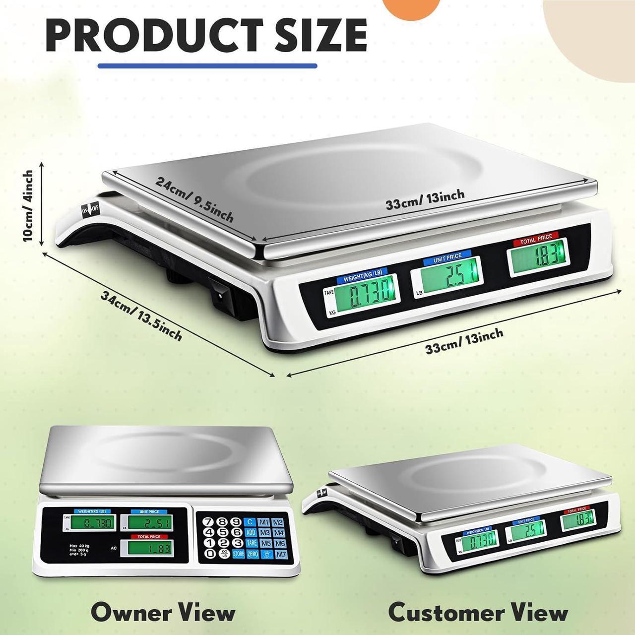 Alt view image 2 of 6 - Electronic Price Computing Scale Digital Commercial Food Scale with LCD Display Accurate Meat Scale Produce Scale Food Weight Scale for Kitchen Farmers Market Deli Shop Retail (88lb/40kg)