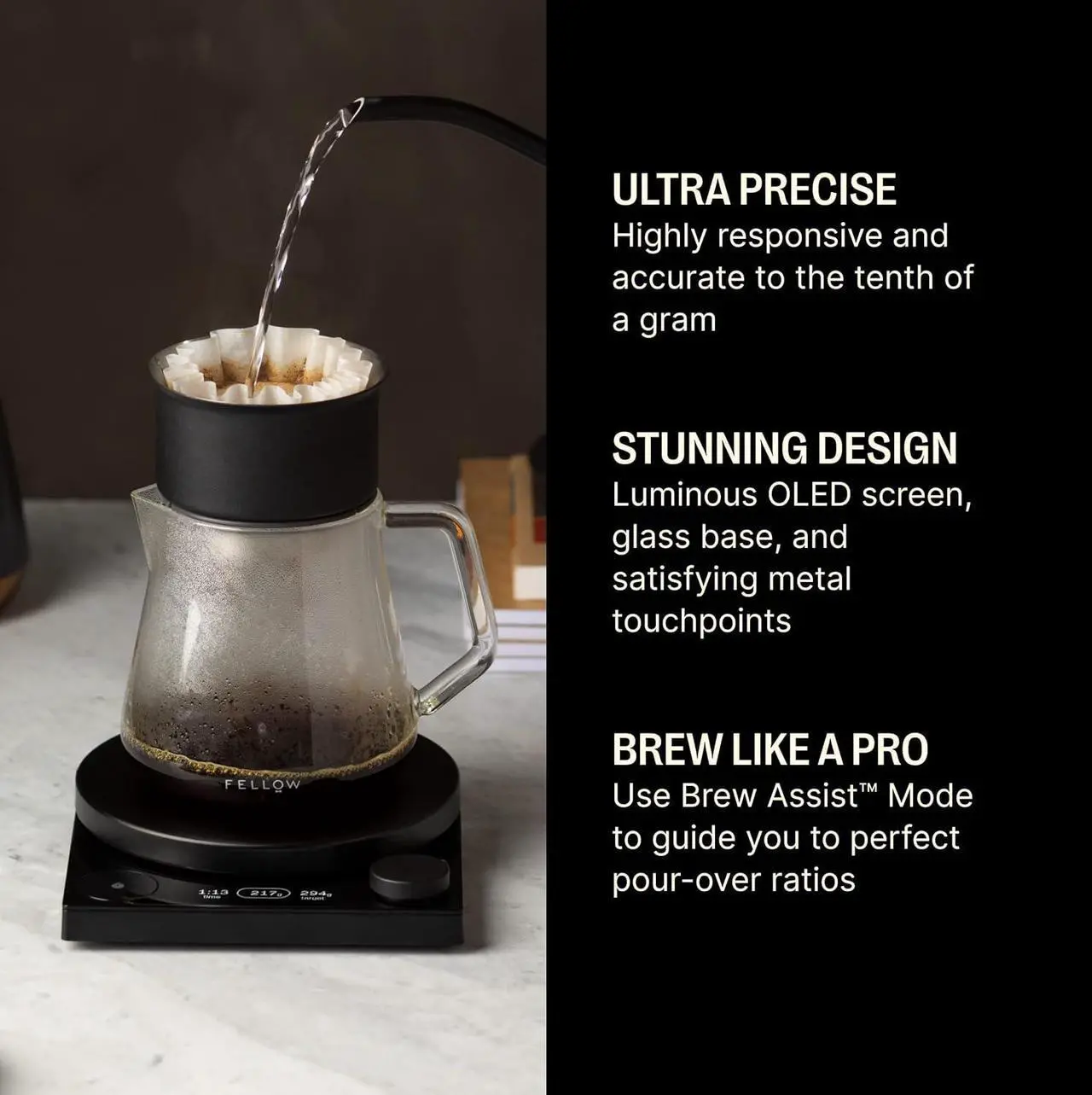 Alt view image 2 of 7 - Tally Pro Studio Digital Coffee Scale - Precision Scale with Glass Top - Digital Kitchen Scale for Coffee & Small Goods up to 5 lbs - Measures in g, oz, lbs, & mm - Matte Black