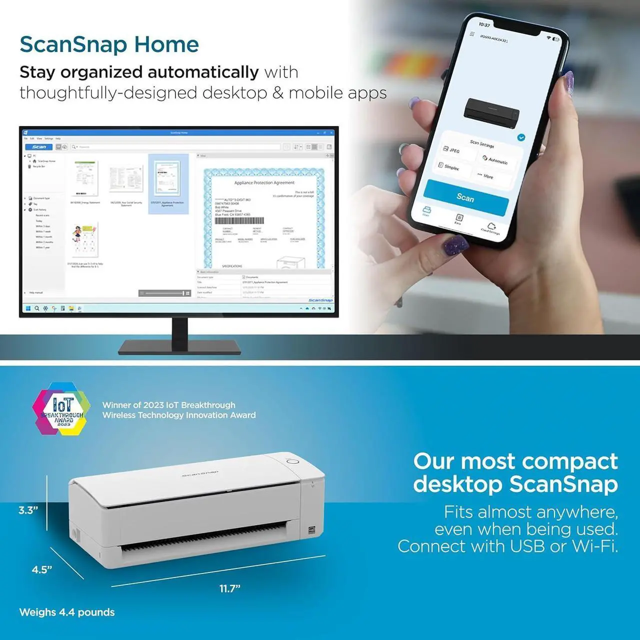 Alt view image 4 of 6 - ScanSnap iX1300 Compact Wireless or USB Double-Sided Color Document, Photo & Receipt Scanner with Auto Document Feeder and Manual Feeder for Mac or PC, White