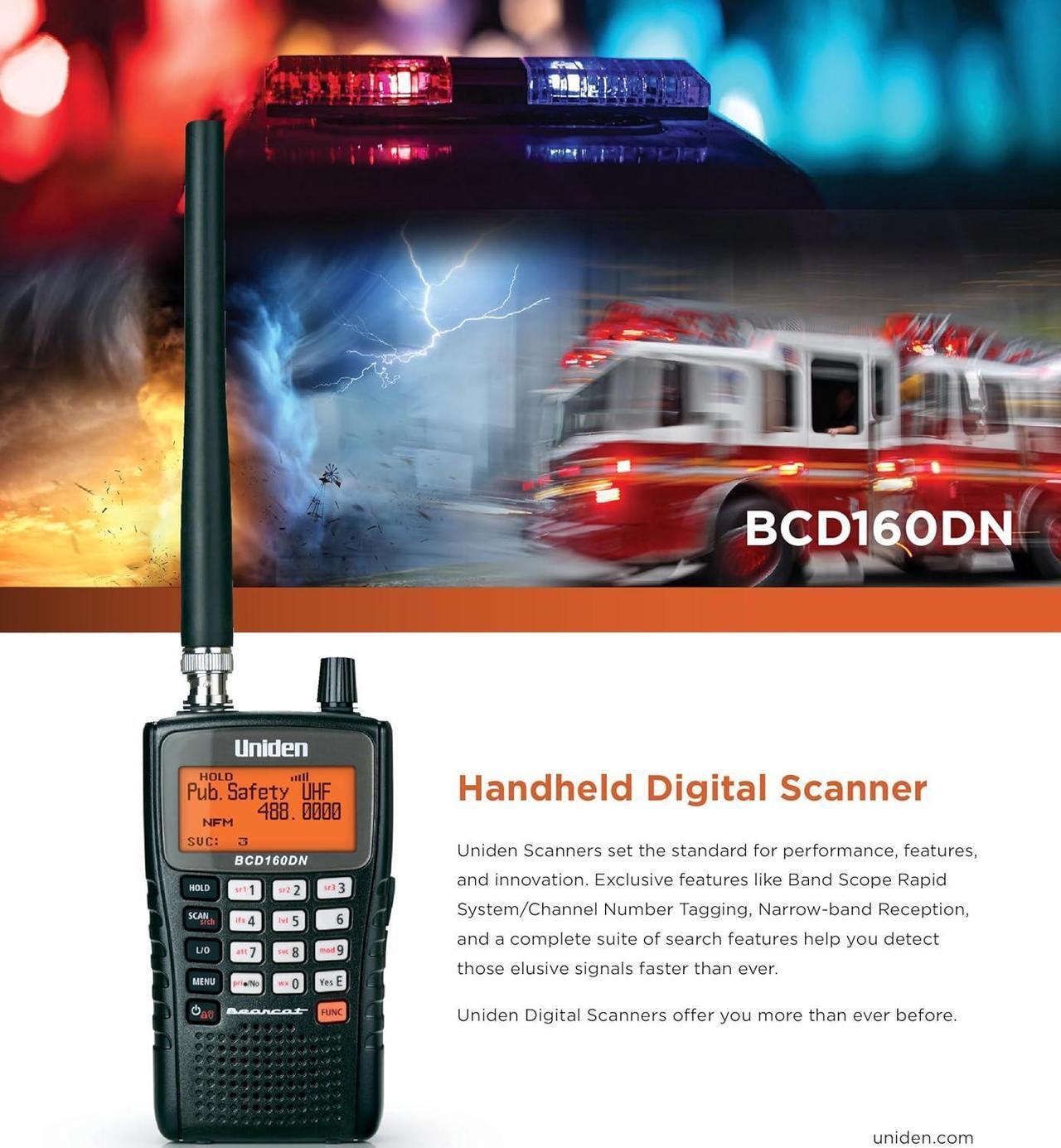 Alt view image 6 of 7 - Bearcat BCD160DN Handheld Digital Scanner, Exclusive Features, Band Scope Rapid System/Channel Number Tagging, Narrow-Band Reception, and Search Features to Detect Signals Faster Than Ever