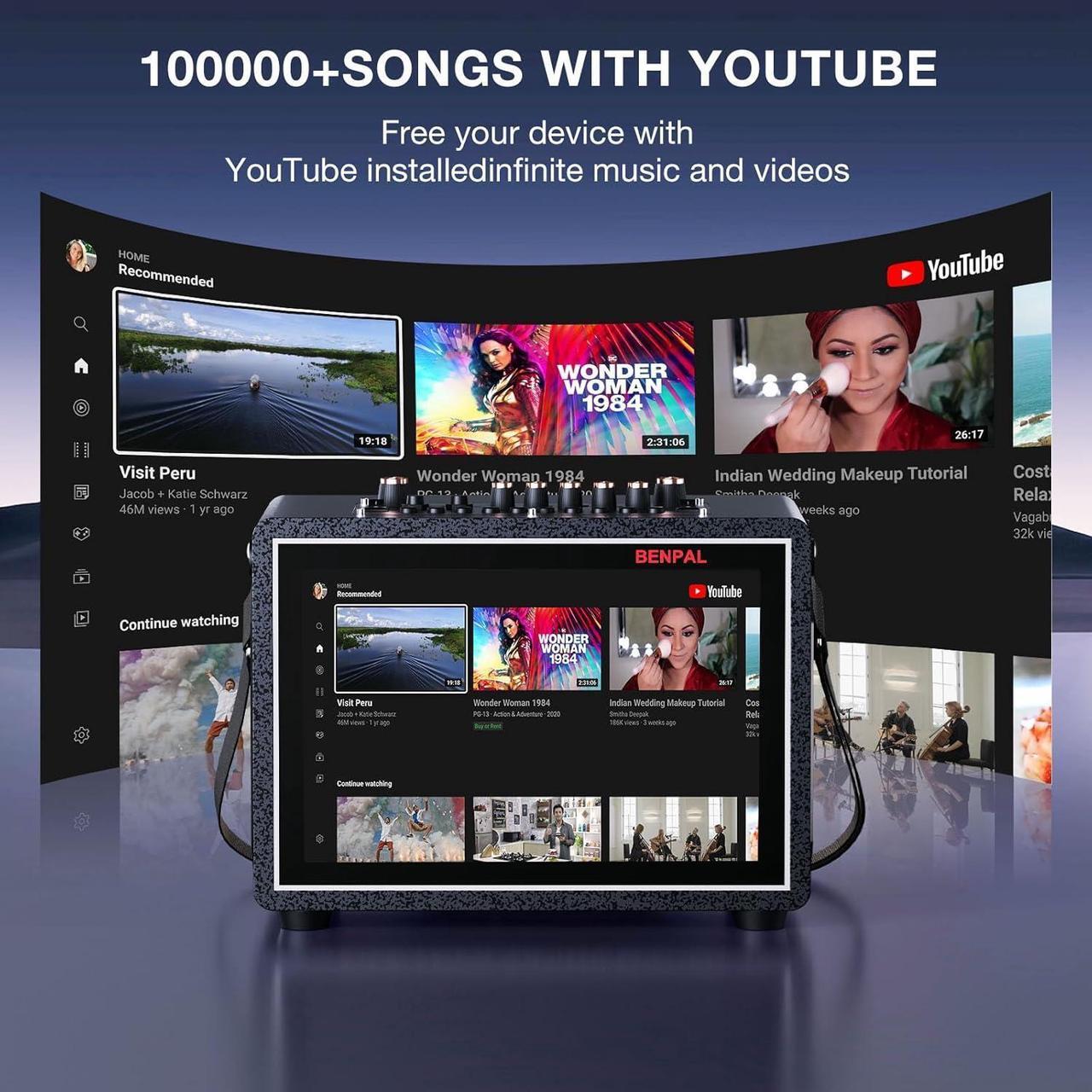 Alt view image 2 of 7 - Machine with Lyrics Display,12.1-inch capacitive Touch Screen wift YouTube APP Online Play, Portable Bluetooth Speaker PA System with WiFi, HDMI for Home TV Outdoor Party(Stand Included)