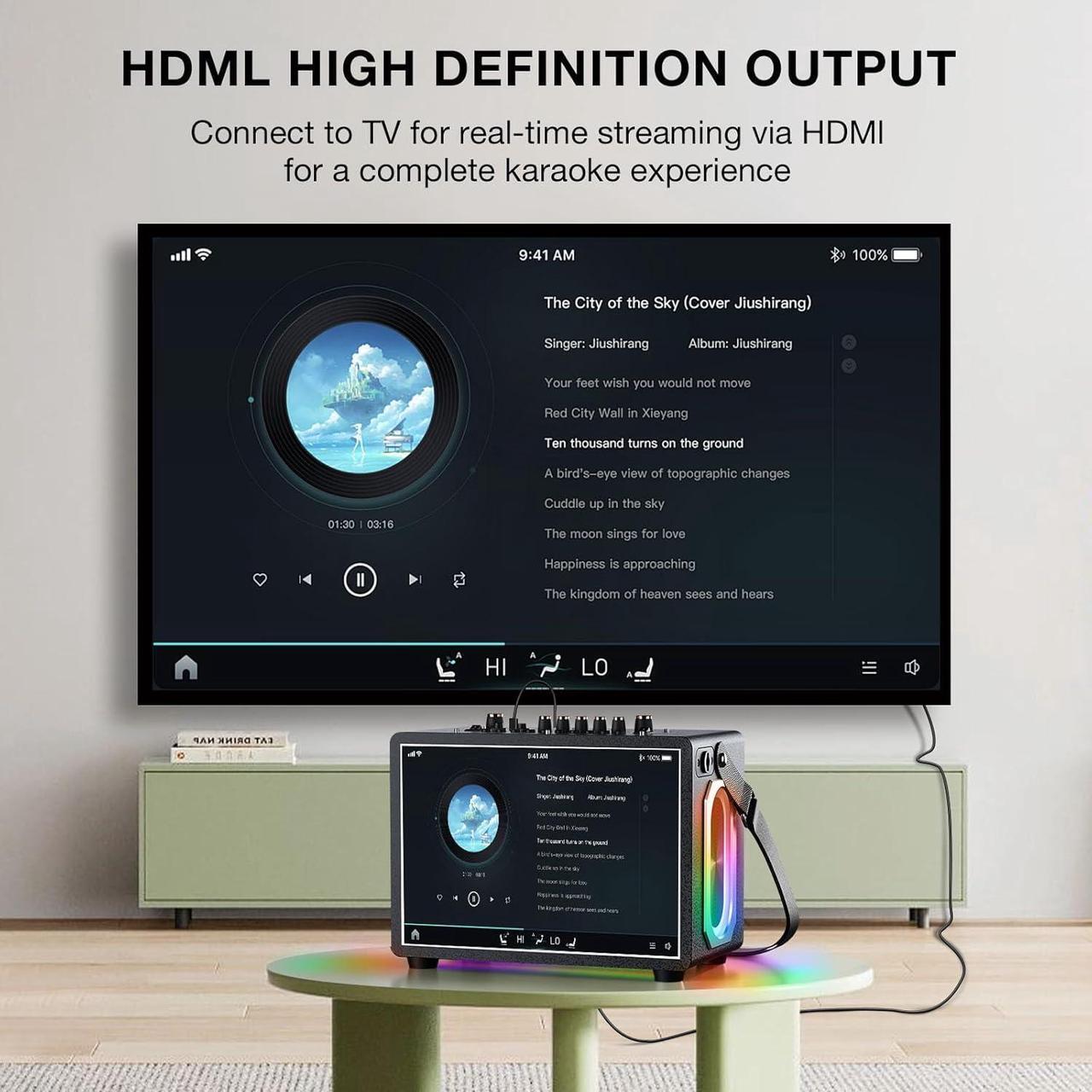 Alt view image 4 of 7 - Machine with Lyrics Display,12.1-inch capacitive Touch Screen wift YouTube APP Online Play, Portable Bluetooth Speaker PA System with WiFi, HDMI for Home TV Outdoor Party(Stand Included)