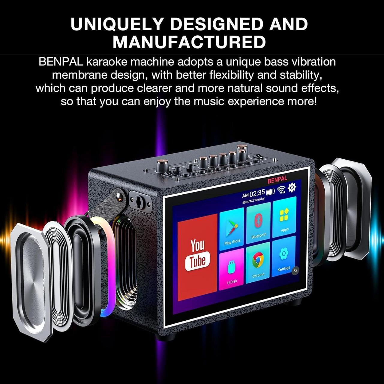 Alt view image 5 of 7 - Machine with Lyrics Display,12.1-inch capacitive Touch Screen wift YouTube APP Online Play, Portable Bluetooth Speaker PA System with WiFi, HDMI for Home TV Outdoor Party(Stand Included)