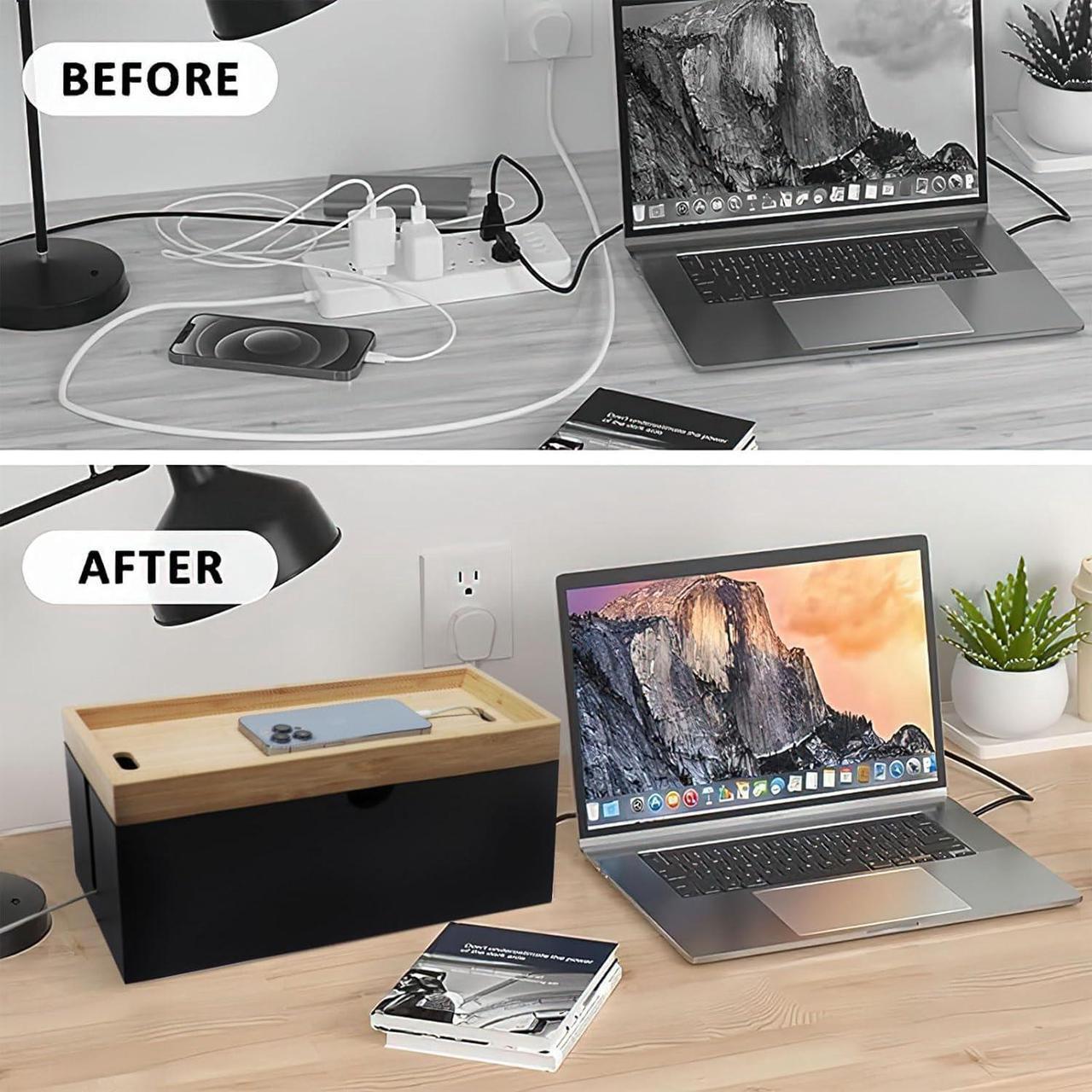 Alt view image 3 of 7 - Cable Management Box, Large Cord Organizer Box Cable Box to Hide Wires & Power Strips for Desktop Storage Cord Holder for Office Home,No Assembley Required