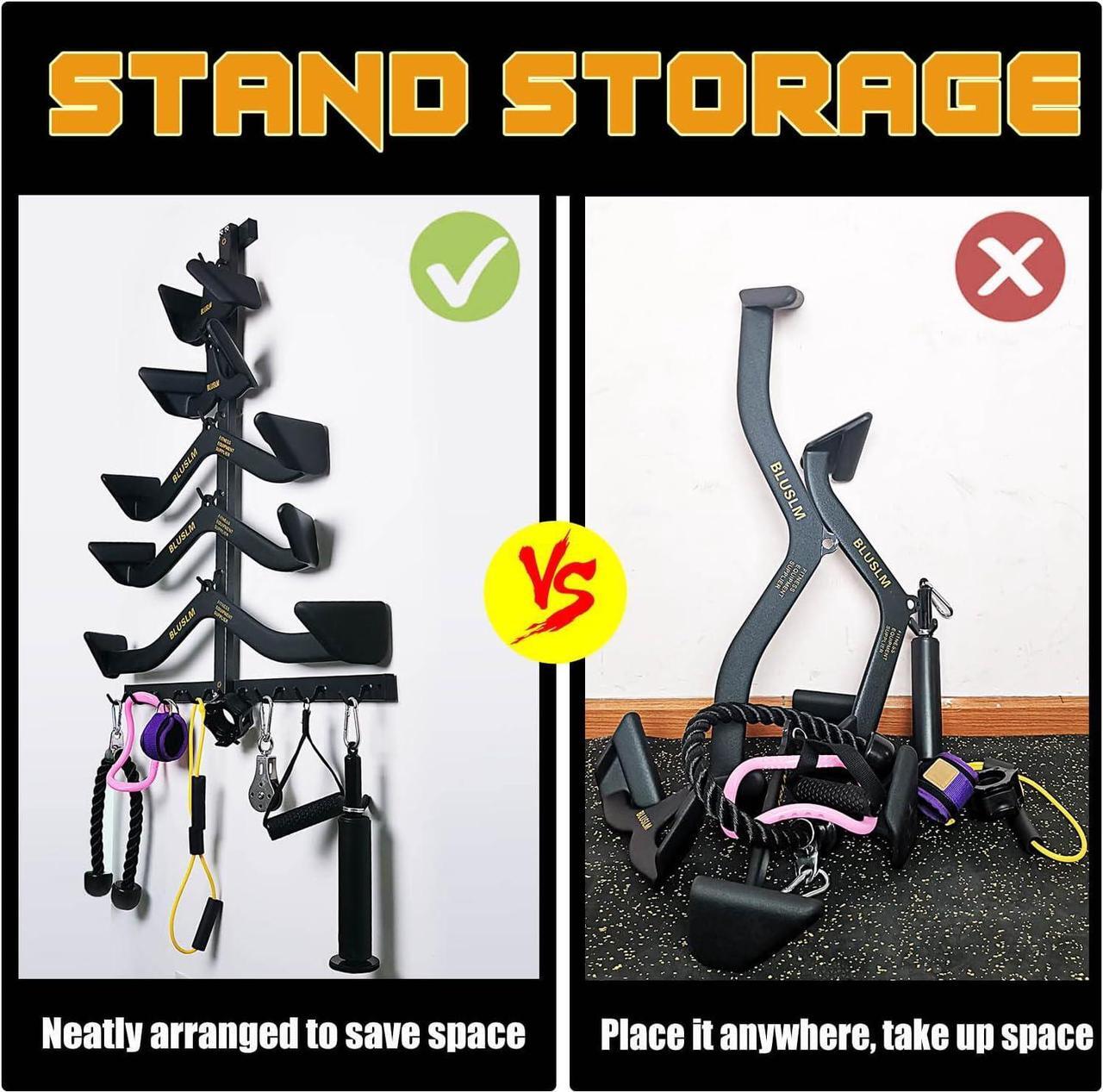 Alt view image 5 of 7 - Gym Fitness LAT Pull Down Bar Storage Rack for Mag Grip, Heavy Duty A-Frame Stand for LAT Pulldown Attachments & LAT Bar