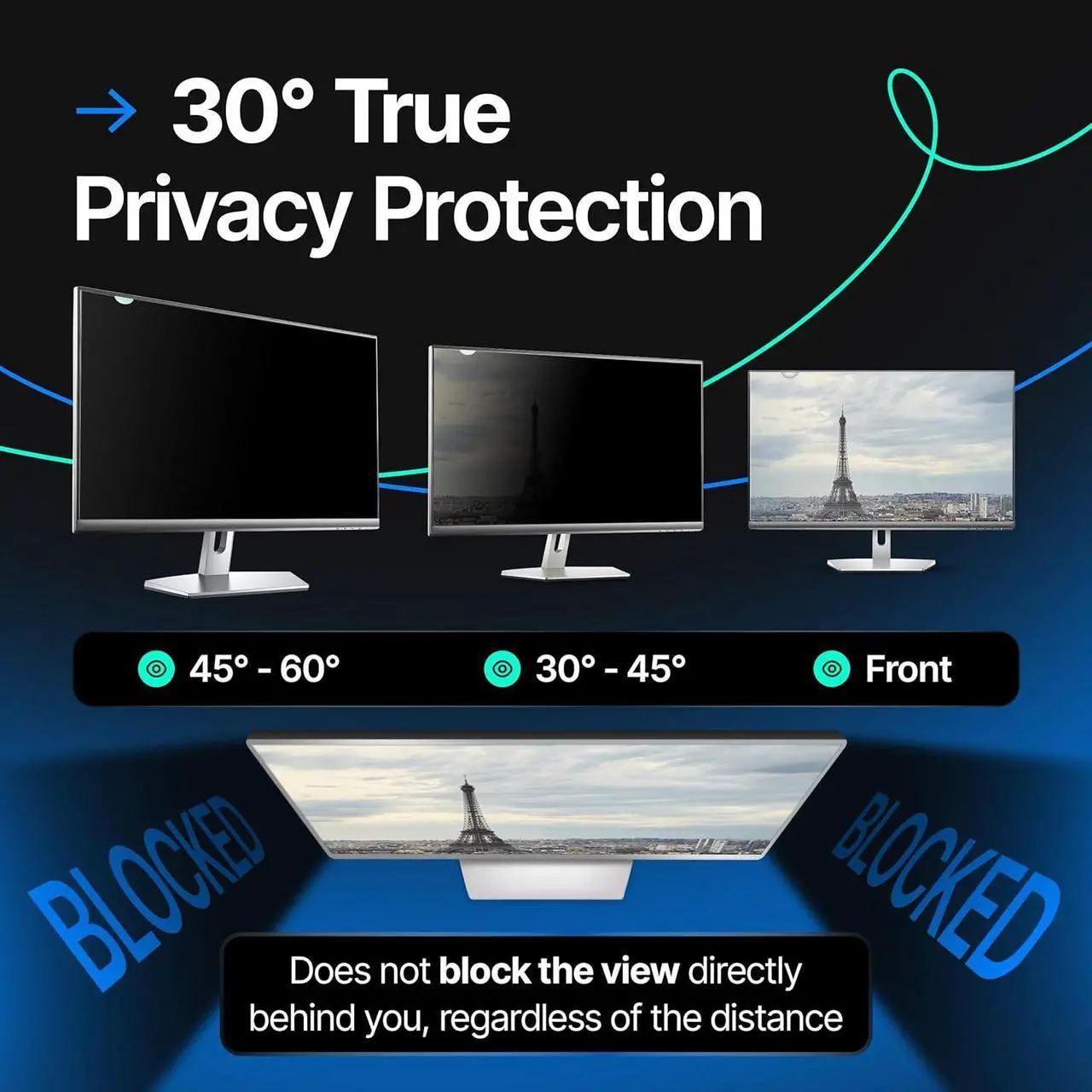 Alt view image 3 of 7 - 23.8 Inch 16:9 Computer Privacy Screen Filter for Widescreen Monitor and Laptop - Anti-Glare - Anti-Scratch Protector Film - Data Confidentiality Shield [2 Pack]