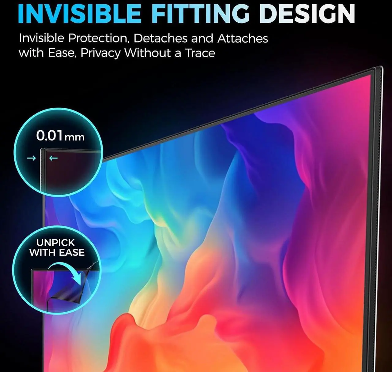 Alt view image 3 of 7 - Hidden Design Magnetic Computer Privacy Screen 24 inch, Removable Privacy Screen Filter for Frameless Monitor 16:9 Widescreen, Anti Blue Light Privacy Shield, Anti-Glare Protector