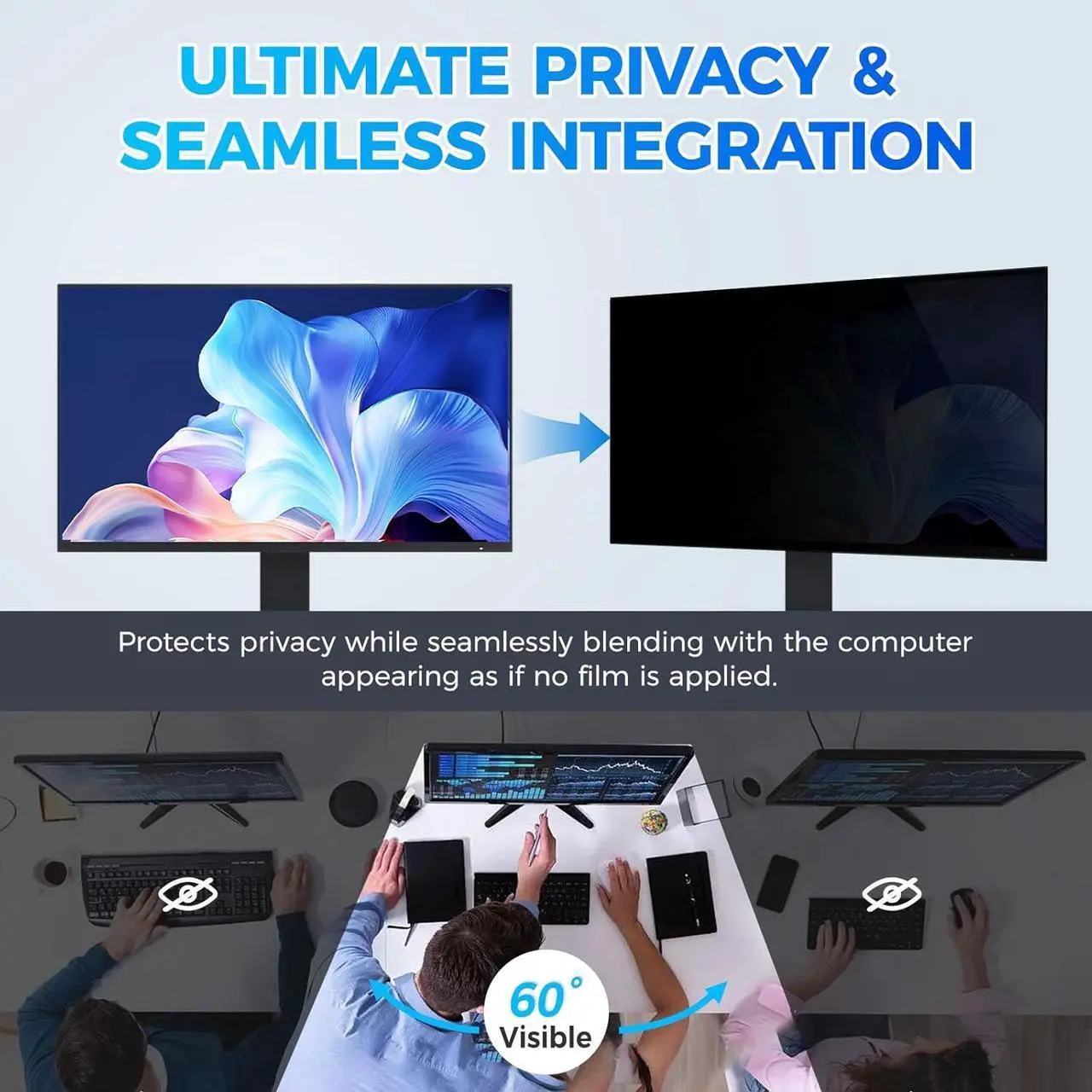 Alt view image 6 of 7 - Hidden Design Magnetic Computer Privacy Screen 24 inch, Removable Privacy Screen Filter for Frameless Monitor 16:9 Widescreen, Anti Blue Light Privacy Shield, Anti-Glare Protector