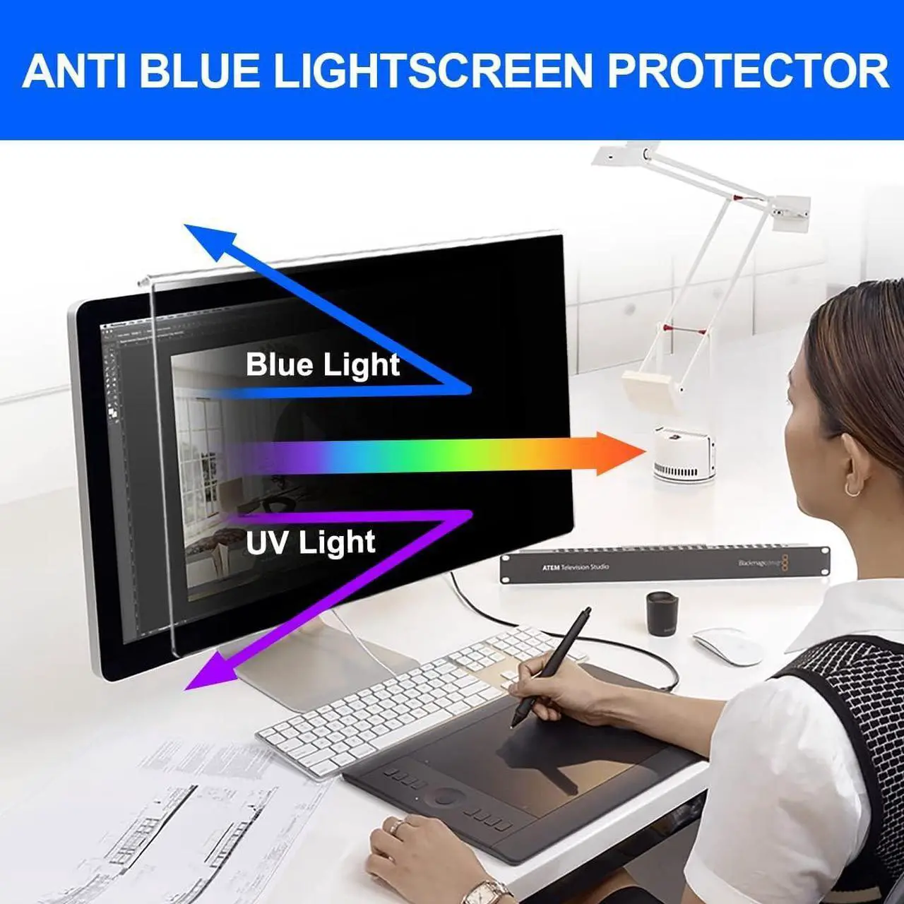 Alt view image 4 of 7 - Computer Privacy Screen Filter 27" Hanging Privacy Screen Protector Compatible Widescreen Computer Monitor with Aspect Ratio 16:9,Anti-Glare Privacy Screen Protector (27" Diagonal (16:9))