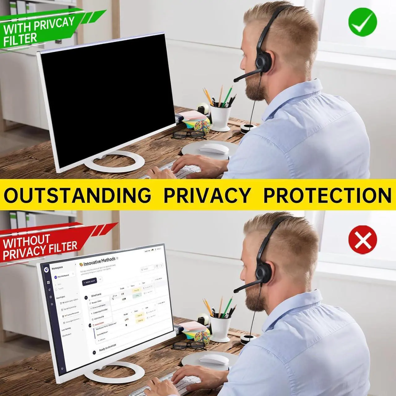 Alt view image 2 of 7 - 27 Inch Computer Privacy Screen for 16:9 Computer Monitor, Anti-Blue Light Monitor Privacy Screen Filter, Anti-UV Computer Screen Privacy Shield, Hanging Type