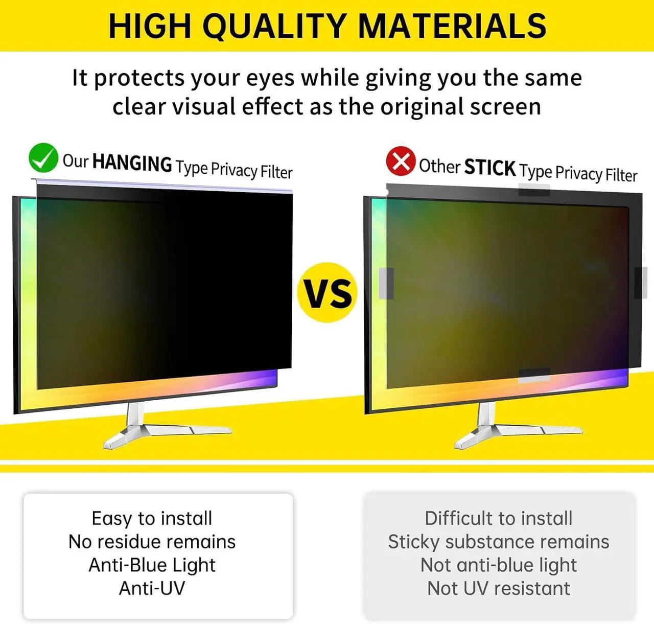 Alt view image 3 of 7 - 27 Inch Computer Privacy Screen for 16:9 Computer Monitor, Anti-Blue Light Monitor Privacy Screen Filter, Anti-UV Computer Screen Privacy Shield, Hanging Type