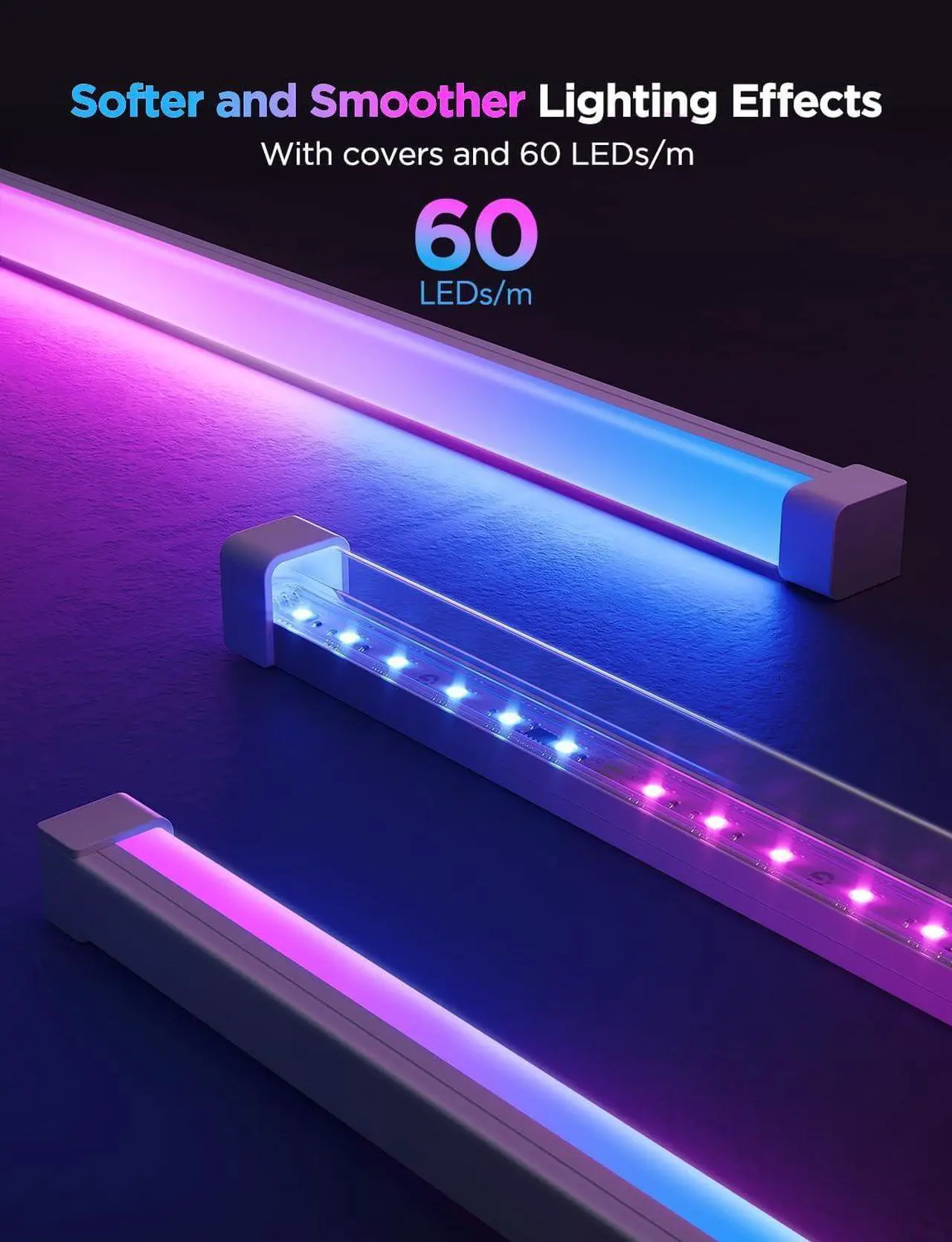 Alt view image 2 of 7 - RGBIC LED Strip Lights 32.8ft with Covers Smart Lights Work with Alexa and Google Assistant LED Diffuser Channel with LED Lights for Bedroom Skirting Lines Studio Cabinet
