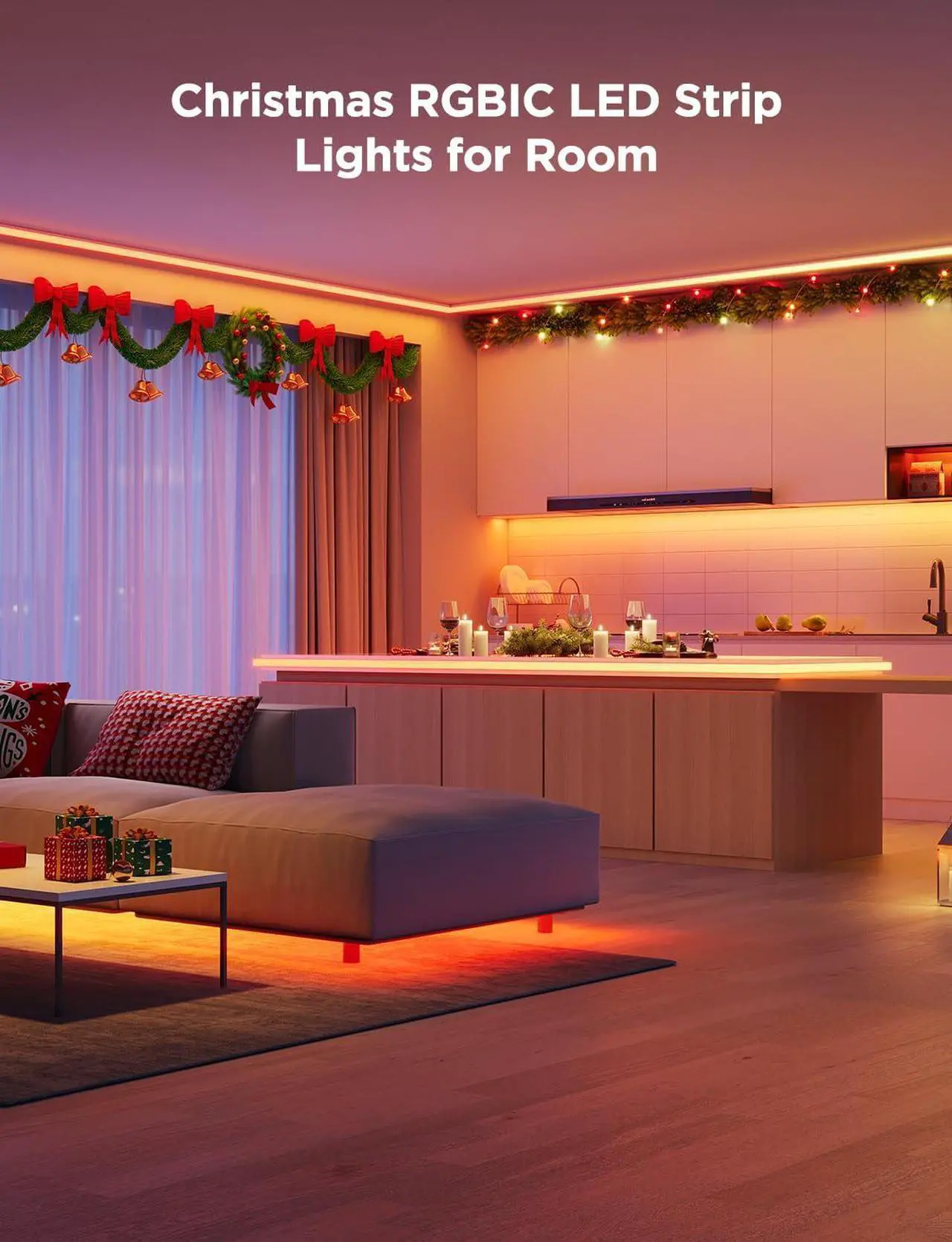 Alt view image 7 of 7 - 65.6ft RGBIC LED Strip Lights Color Changing LED Strips App Control via Bluetooth Smart Segmented Control Multiple Scenes Enhanced Music Sync LED Lights for Bedroom Home Decor (2 X 32.8ft)