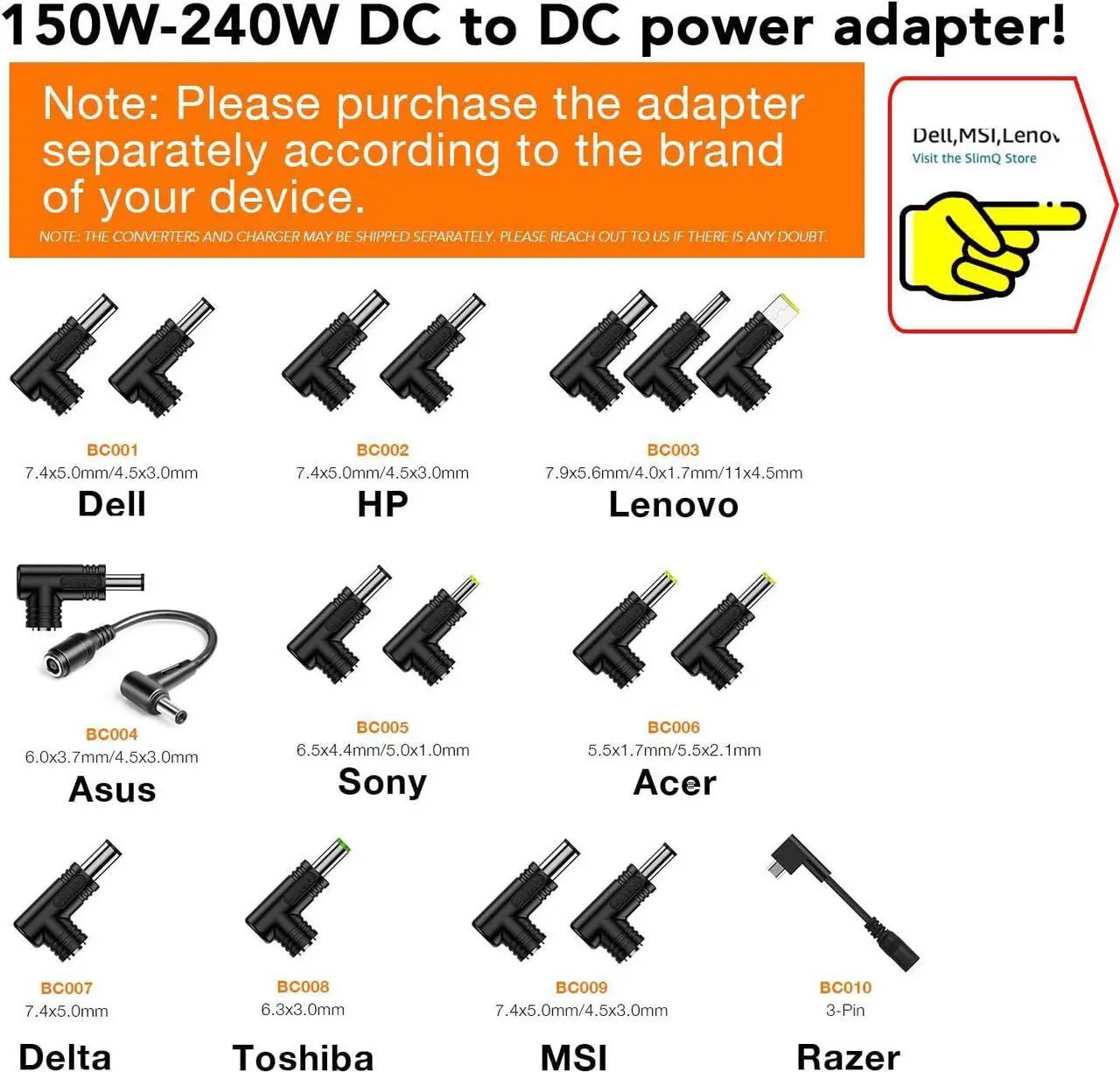Alt view image 2 of 5 - GaN Charger for Laptop, DC 20V and Two USB C PD3.0 240W 230W 200W 180W 170W Gaming Laptop AC Adapter Compatible with    HP Razer  Acer (Without DC Adapter)