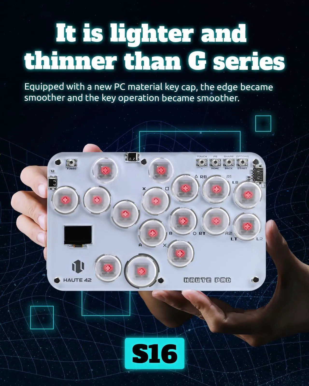 Alt view image 3 of 7 - Haute42 S16 Leverless Arcade Stick, with DIY RGB & Turbo Functions, <1ms Input Latency, Compatible with PC/Ps3/Ps4/Switch/Steam Deck, Support Hot Swap & SOCD