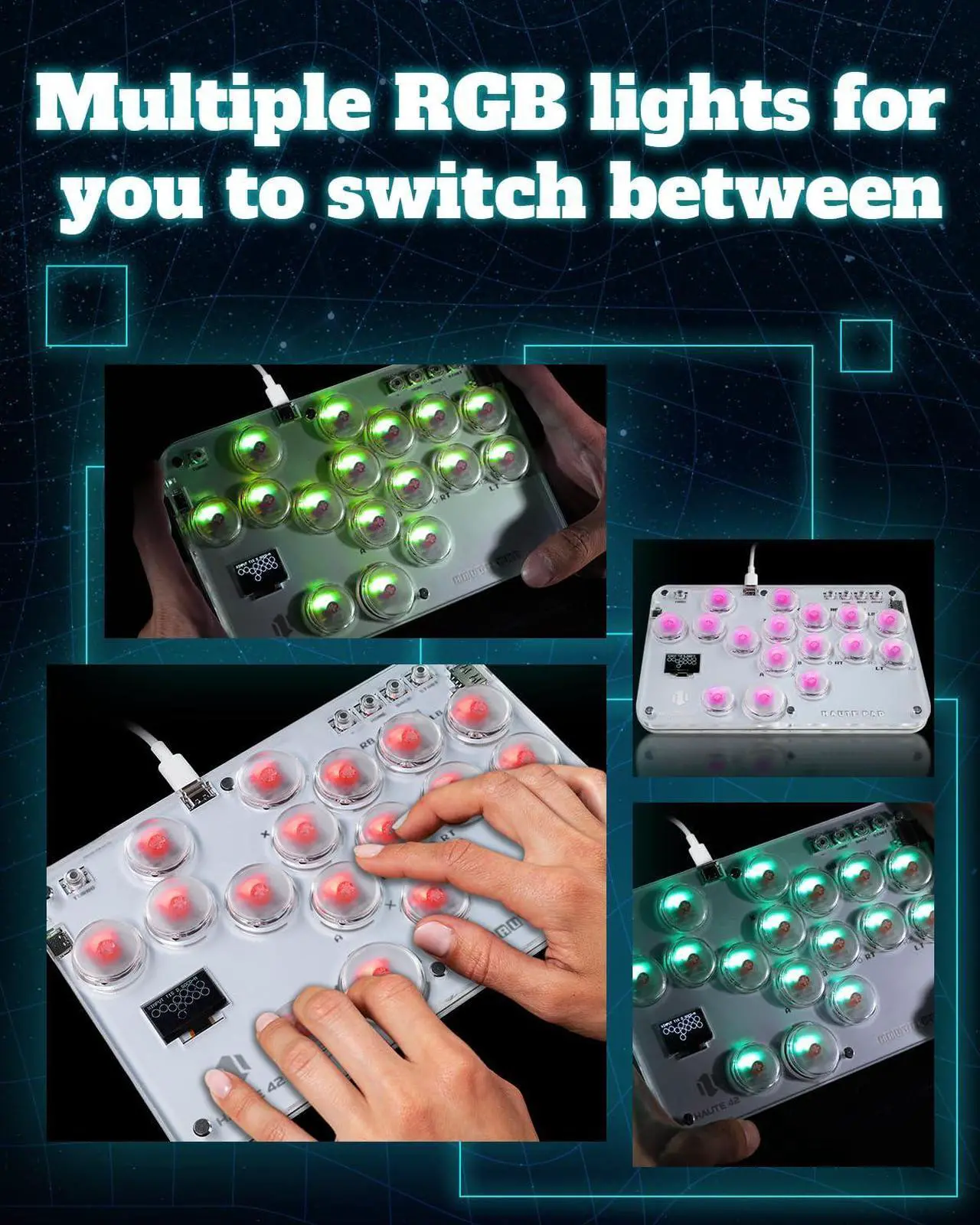 Alt view image 5 of 7 - Haute42 S16 Leverless Arcade Stick, with DIY RGB & Turbo Functions, <1ms Input Latency, Compatible with PC/Ps3/Ps4/Switch/Steam Deck, Support Hot Swap & SOCD