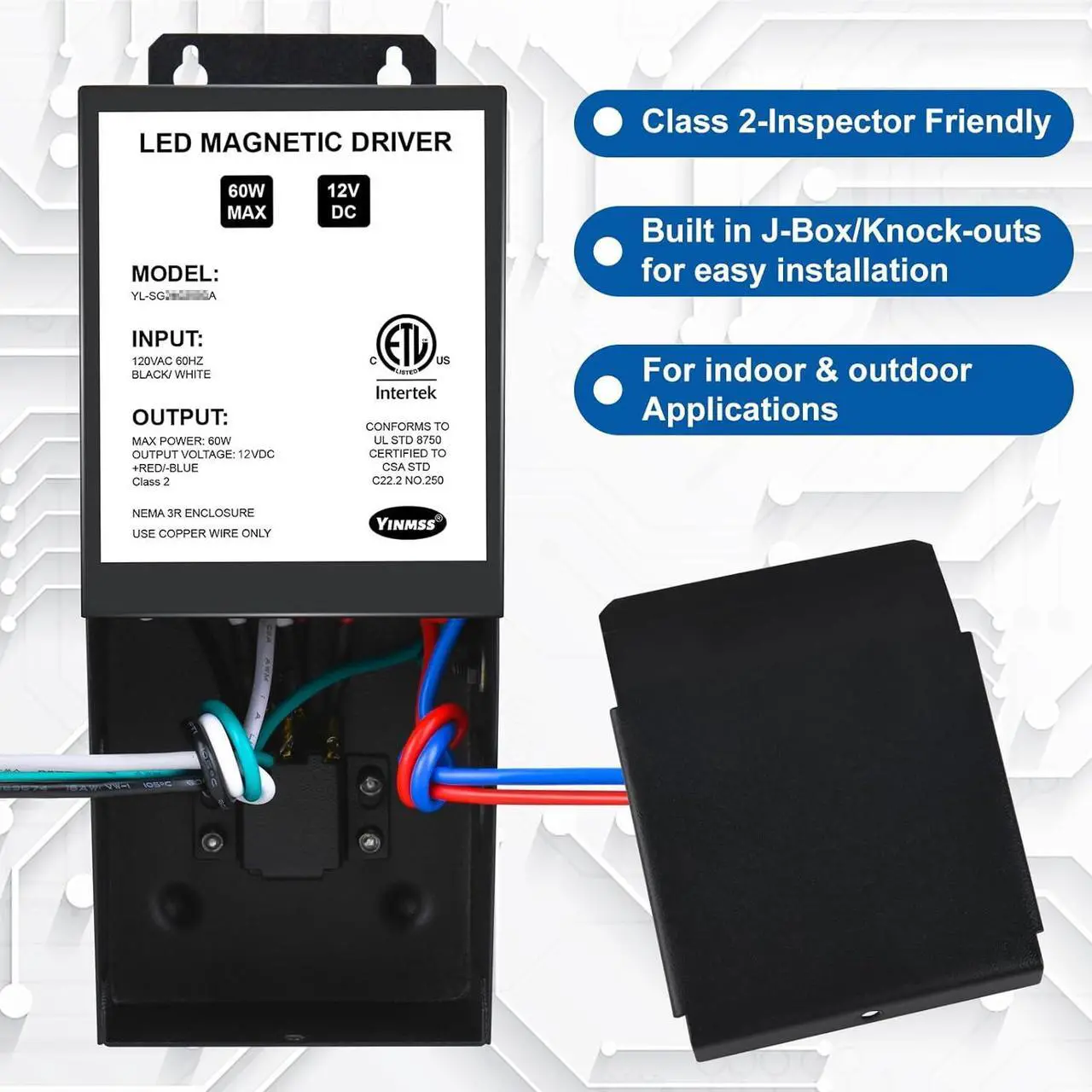 Alt view image 4 of 7 - LED Driver 12V 60W Magnetic Dimmable LED Transformer,Magnetic Power Supply 120VAC to 12VDC,Compatible with Lutron and Leviton Dimmers, for LED Strip Lights, Kitchen, Cabinet, ETL Listed