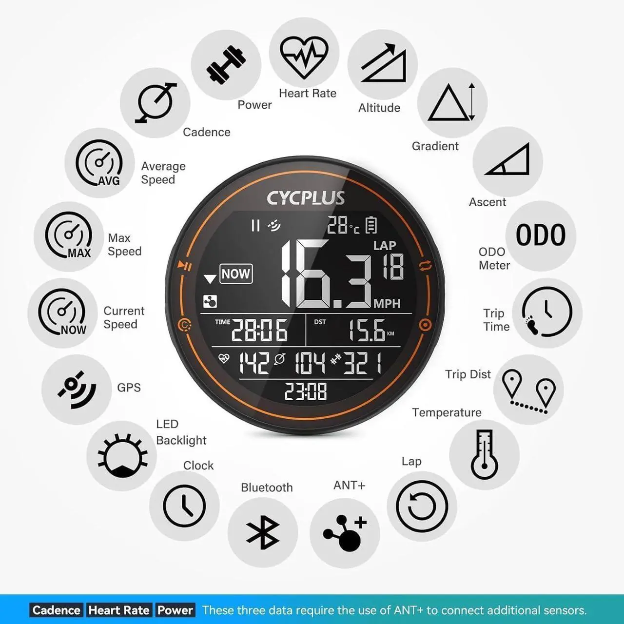 Alt view image 3 of 7 - GPS Bike Computer, Wireless Cycling Computer, ANT+ Bluetooth Bicycle Computer Mini Speedometer Odometer Waterproof MTB Tracker, Rechargeable with 2.5 Inch Screen for Bikers Outdoor Cycling