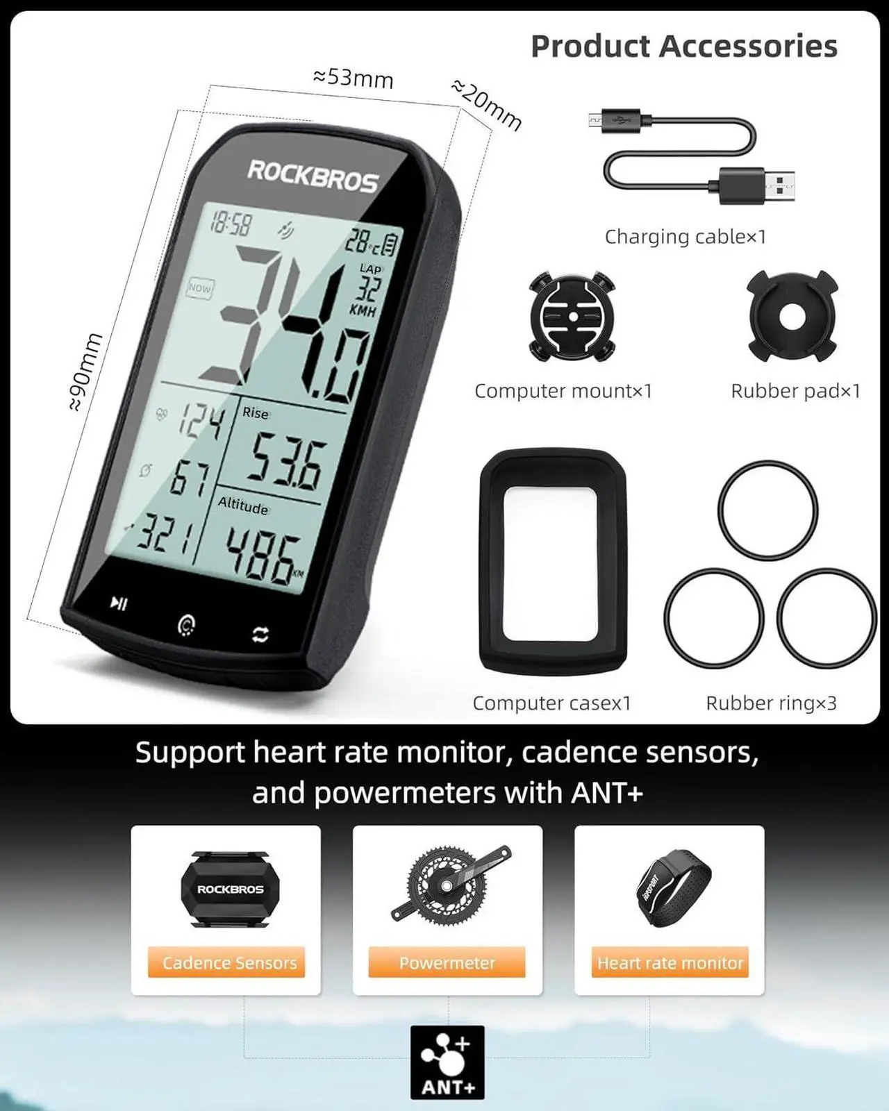 Alt view image 3 of 6 - Bike Computer Wireless Cycling Computers ANT+ Bluetooth Bike Speedometer Odometer Bicycle Computer with Speed Cadence Sensor for Riding Cycling Waterproof 2.9inch LCD Screen