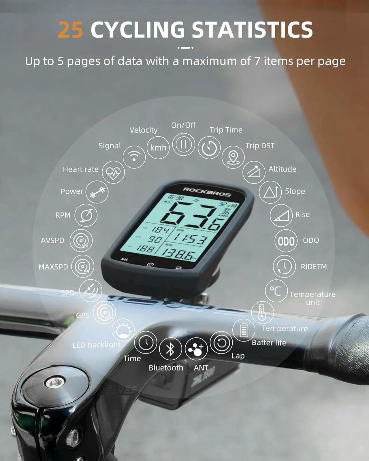 Alt view image 2 of 6 - Bike Computer Wireless Cycling Computers ANT+ Bluetooth Bike Speedometer Odometer Bicycle Computer with Speed Cadence Sensor for Riding Cycling Waterproof 2.9inch LCD Screen