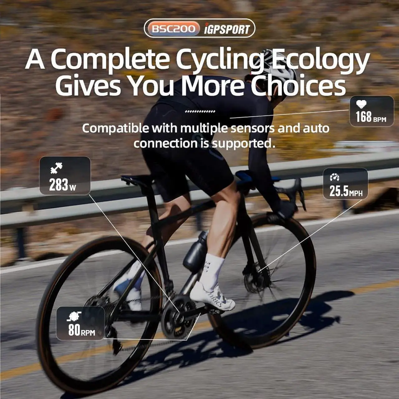 Alt view image 6 of 7 - BSC200 Bike Computer Wireless, 2.5 Inch ANT+ Cycling Speedometer and Odometer GPS with Bluetooth, Type-C Charging and Automatic Backlight, IPX7 Waterproof Fits All Electric Bicycle