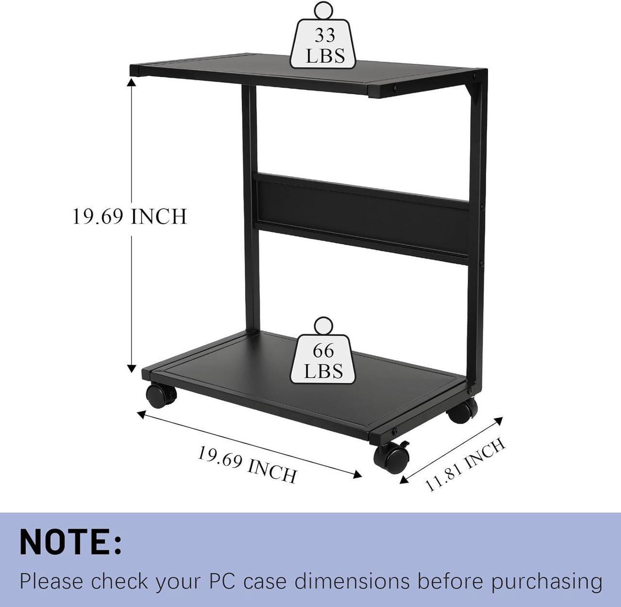 Alt view image 2 of 7 - Computer Tower Stand, Iron PC Stand 2-Tier CPU Stand with Locking Caster Wheels Suitable for Most PC (Black, L)