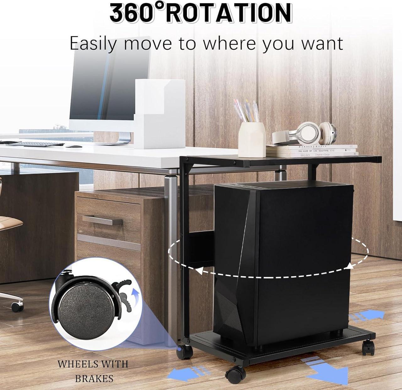 Alt view image 3 of 7 - Computer Tower Stand, Iron PC Stand 2-Tier CPU Stand with Locking Caster Wheels Suitable for Most PC (Black, L)