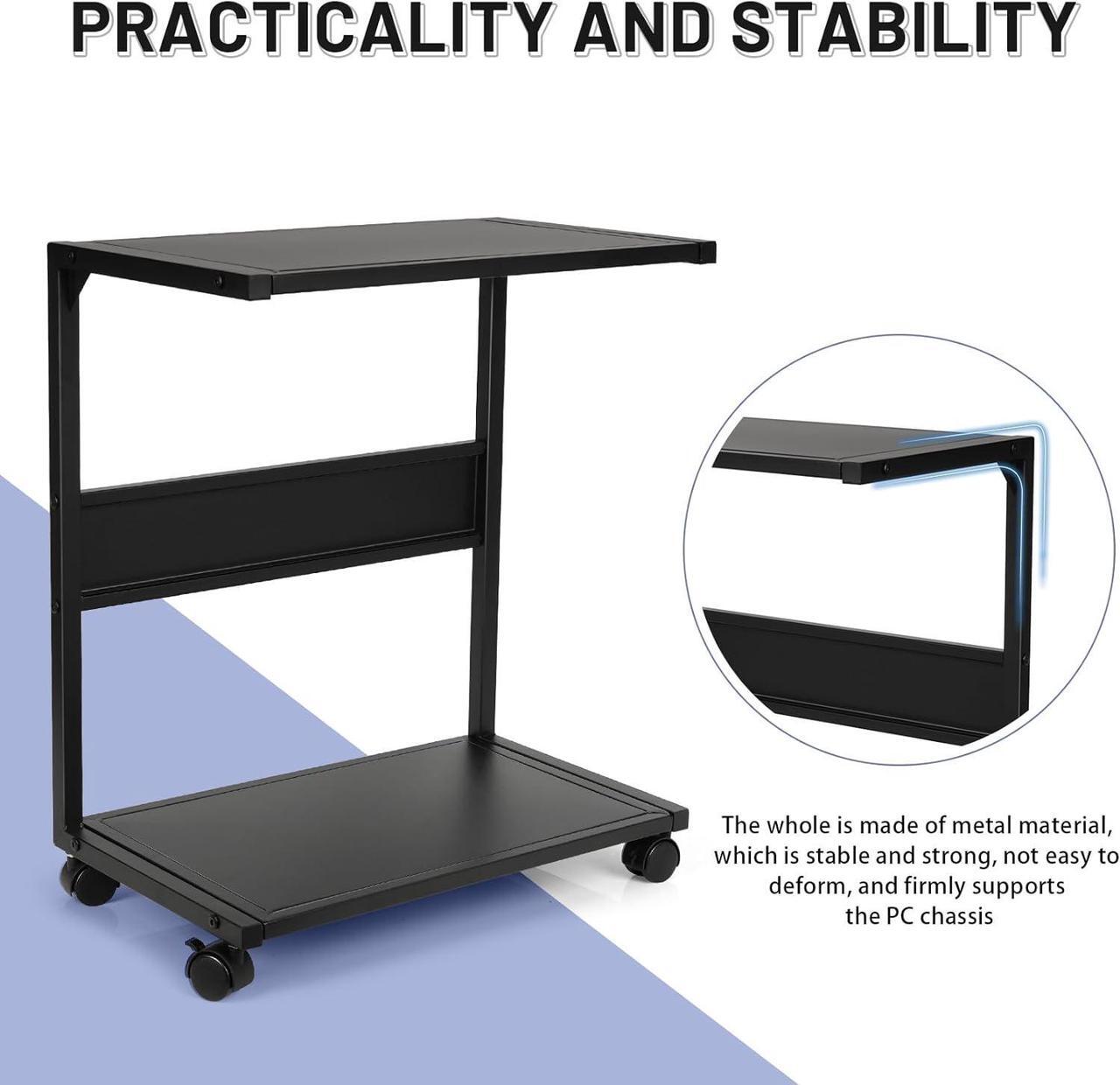 Alt view image 6 of 7 - Computer Tower Stand, Iron PC Stand 2-Tier CPU Stand with Locking Caster Wheels Suitable for Most PC (Black, L)