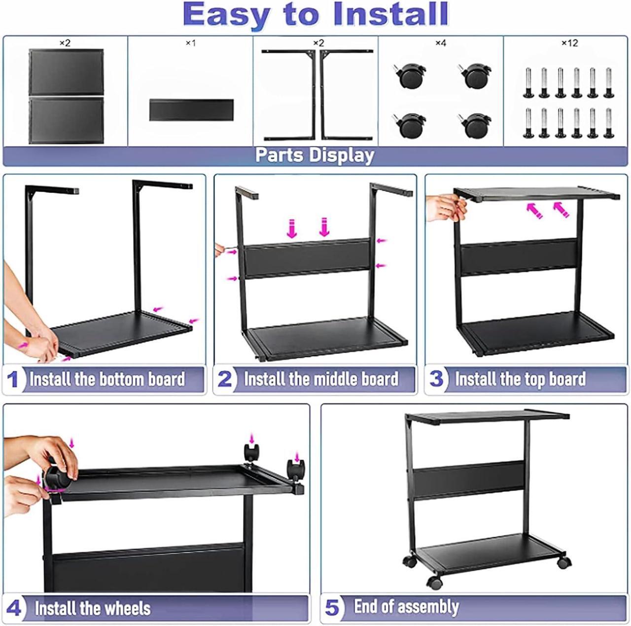 Alt view image 7 of 7 - Computer Tower Stand, Iron PC Stand 2-Tier CPU Stand with Locking Caster Wheels Suitable for Most PC (Black, L)