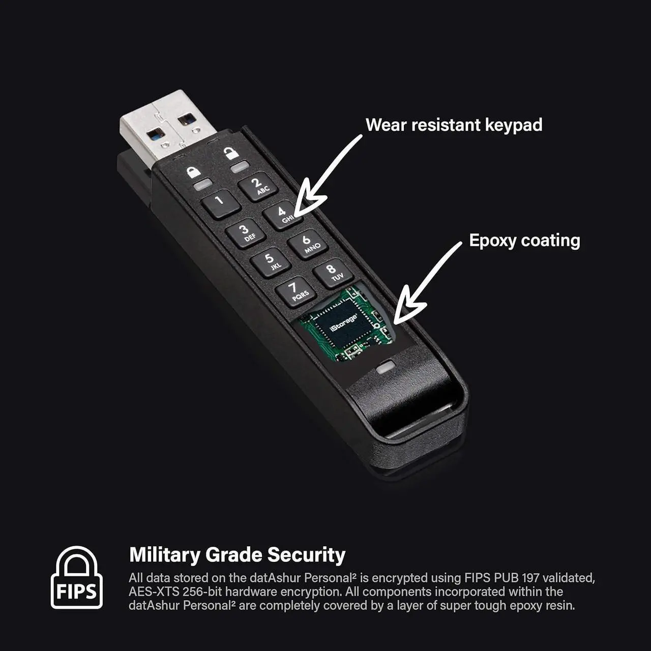 Alt view image 3 of 5 - datAshur Personal2 16 GB | Secure Flash Drive | Password Protected | Portable | Military Grade Hardware Encryption