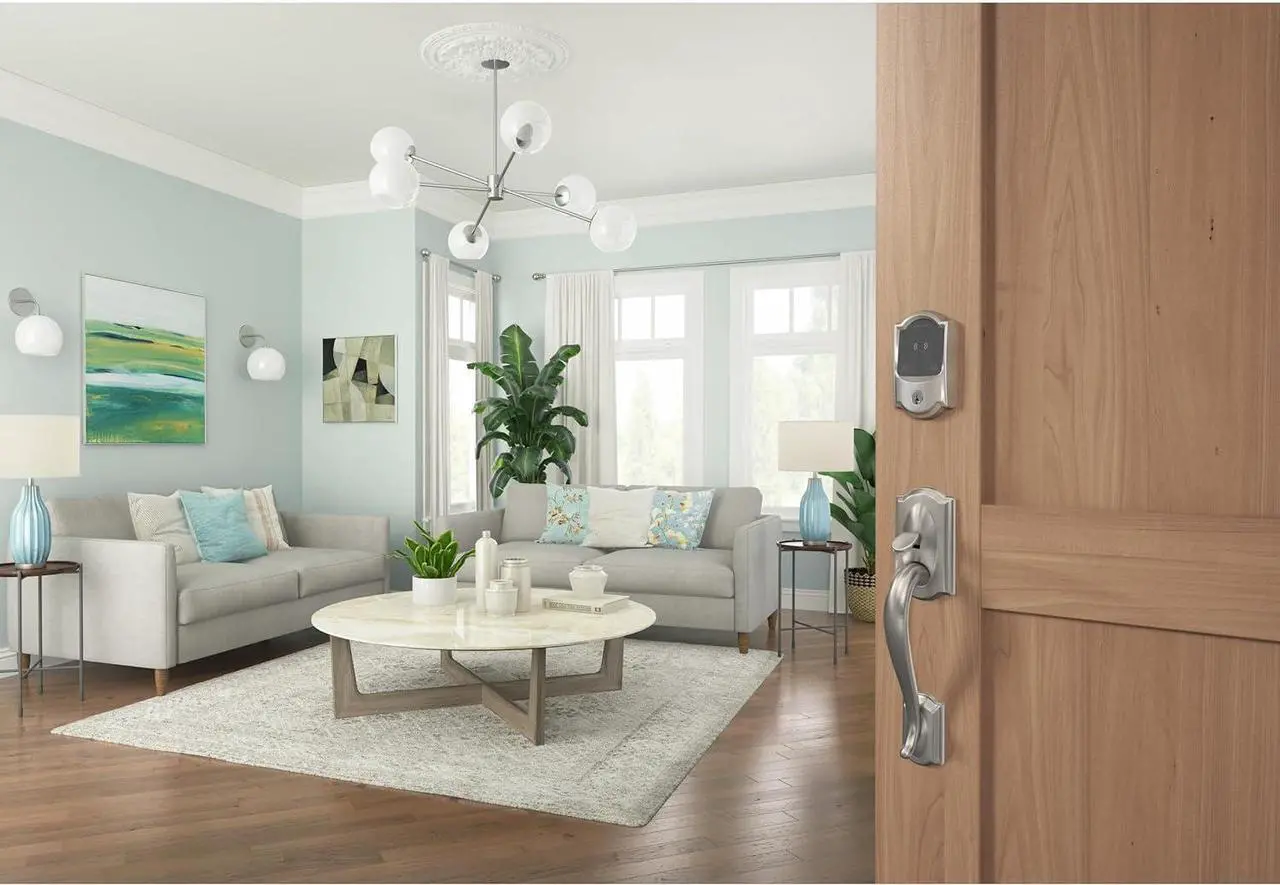 Alt view image 6 of 7 - BE499WB CAM 619 Encode Plus WiFi Deadbolt Smart Lock, Keyless Entry Touchscreen Door Lock with Camelot Trim, Satin Nickel