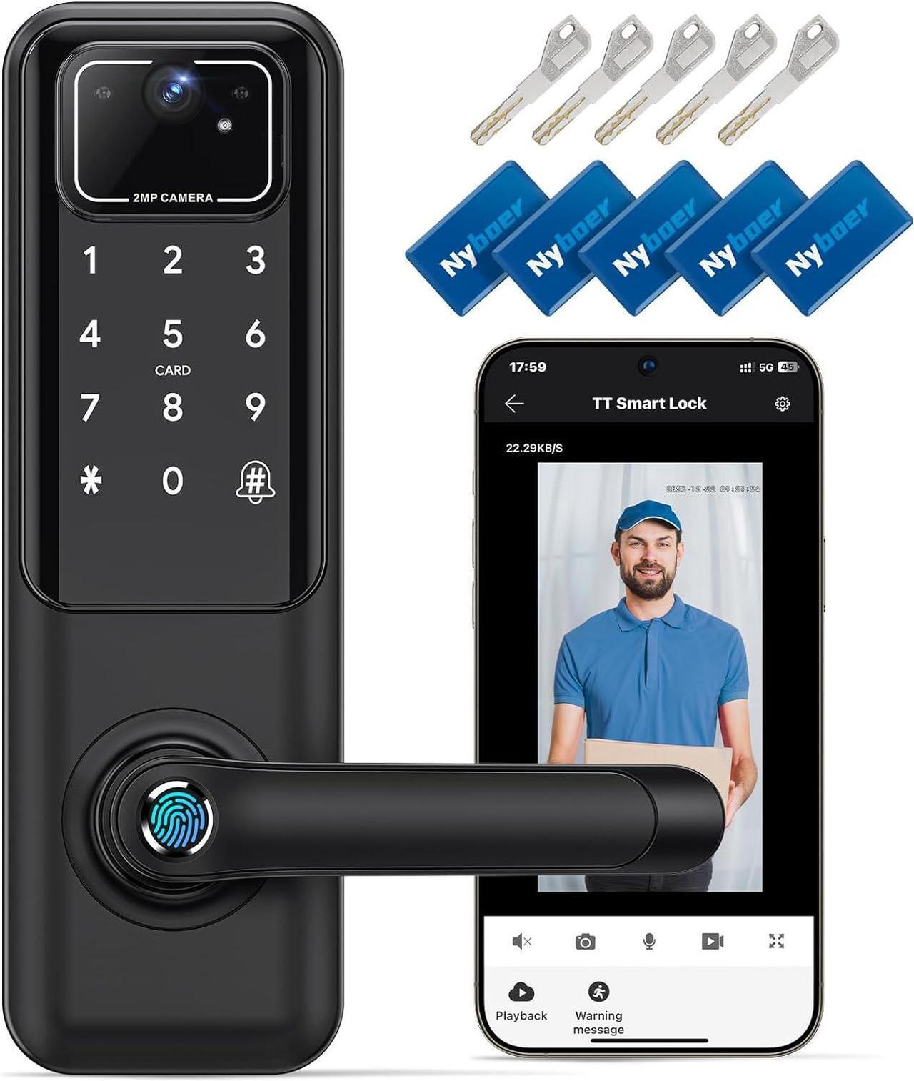 Main image of WiFi Video Smart Door Lock: Fingerprint Door Lock with Camera- Keyless Entry Door Lock with Handle - Electronic Digital Door Lock with Keypad - WiFi Smart Lock for Front Door