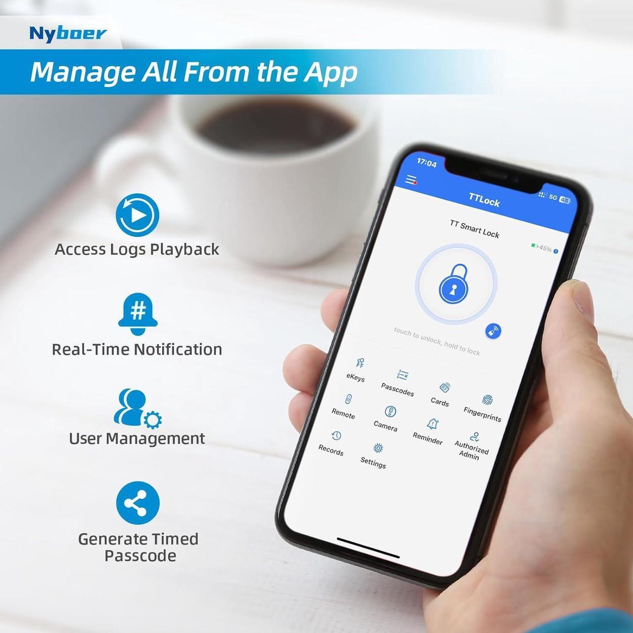 Alt view image 2 of 5 - WiFi Video Smart Door Lock: Fingerprint Door Lock with Camera- Keyless Entry Door Lock with Handle - Electronic Digital Door Lock with Keypad - WiFi Smart Lock for Front Door