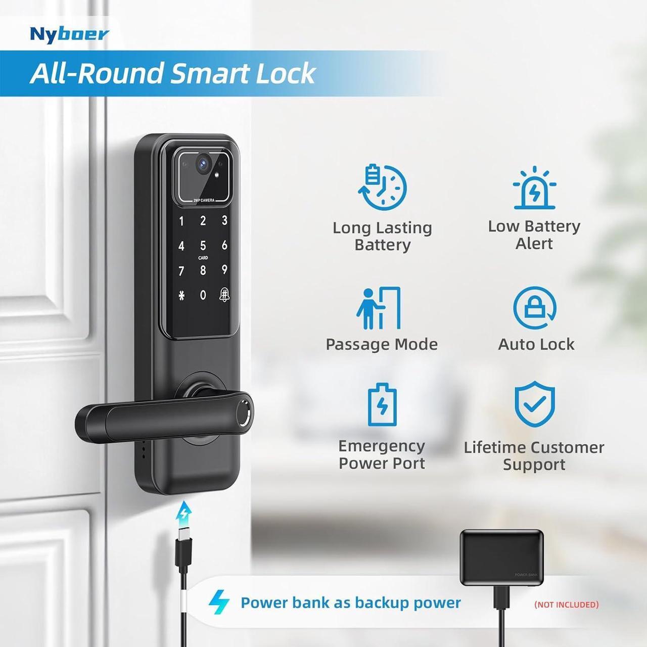Alt view image 3 of 5 - WiFi Video Smart Door Lock: Fingerprint Door Lock with Camera- Keyless Entry Door Lock with Handle - Electronic Digital Door Lock with Keypad - WiFi Smart Lock for Front Door