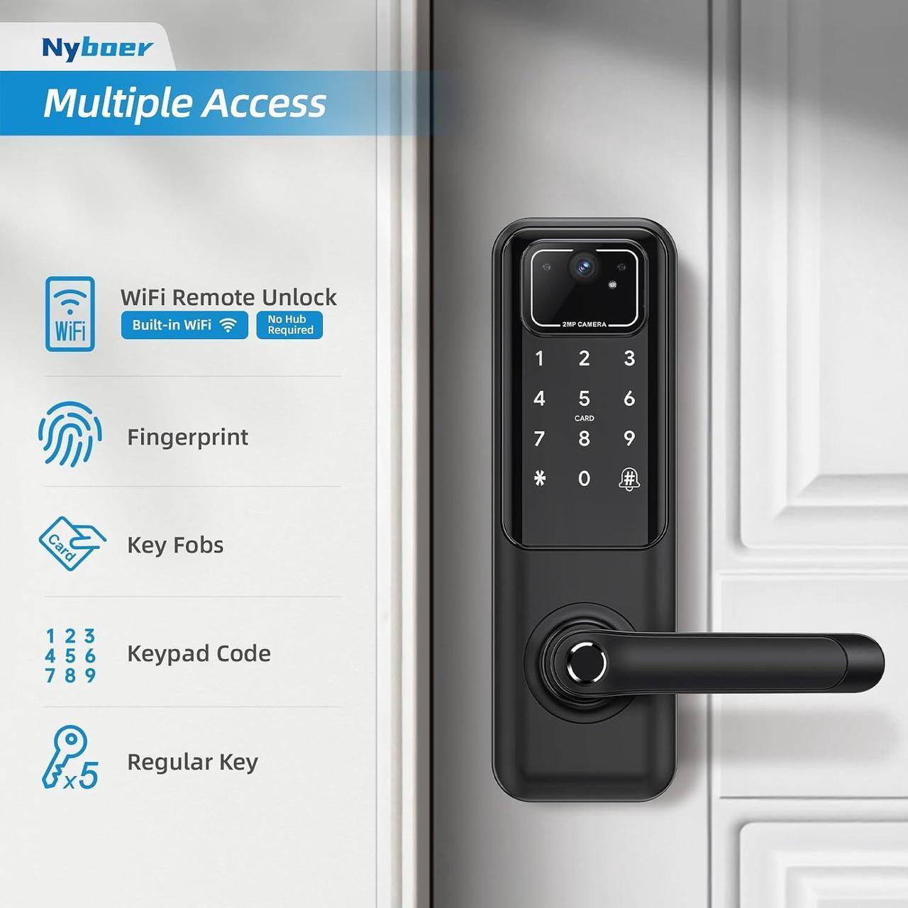 Alt view image 4 of 5 - WiFi Video Smart Door Lock: Fingerprint Door Lock with Camera- Keyless Entry Door Lock with Handle - Electronic Digital Door Lock with Keypad - WiFi Smart Lock for Front Door