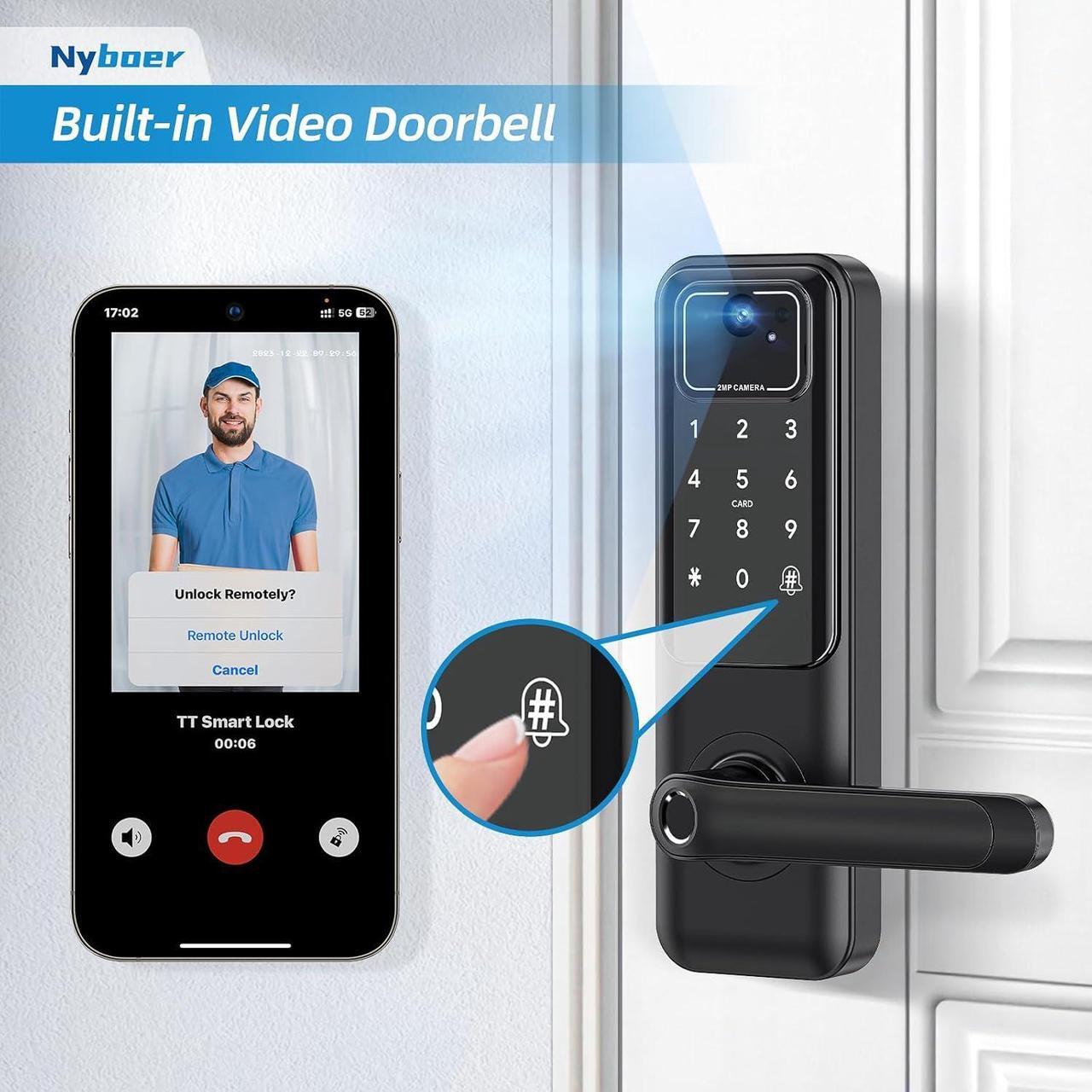Alt view image 5 of 5 - WiFi Video Smart Door Lock: Fingerprint Door Lock with Camera- Keyless Entry Door Lock with Handle - Electronic Digital Door Lock with Keypad - WiFi Smart Lock for Front Door