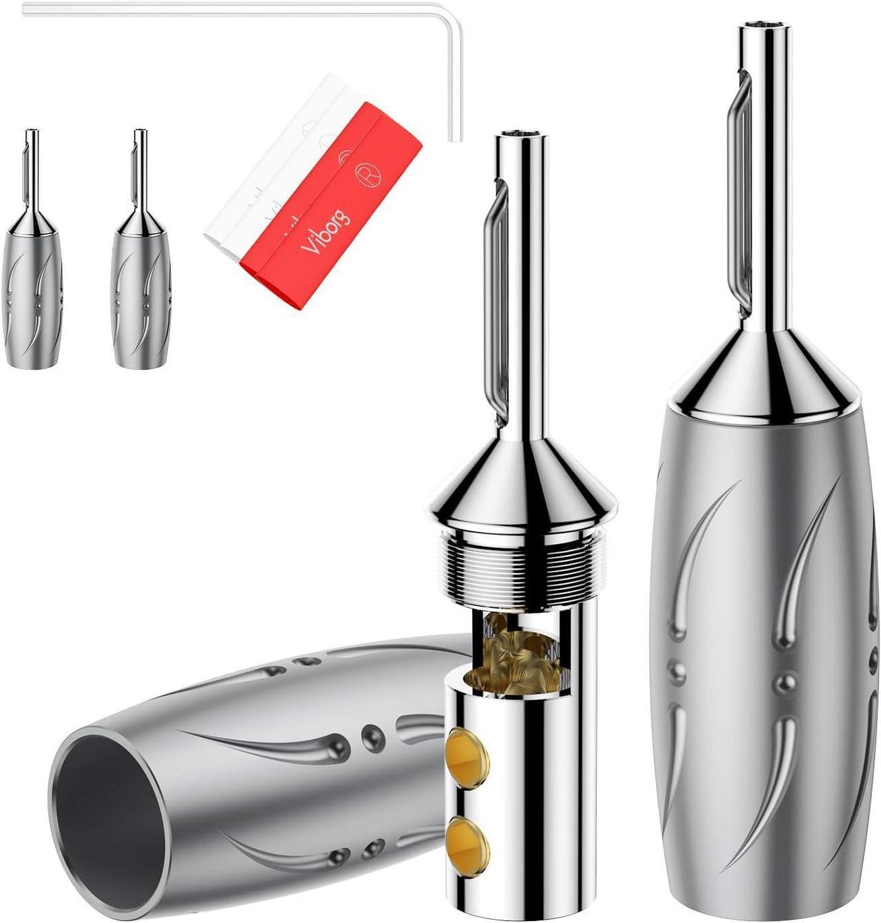 Main image of VB402R Pure Copper Speaker Banana Plugs (4pcs/Set) Rhodium Plated, Hi End Red Copper Audio Banana Connectors for HiFi Speaker Cable Wire DIY