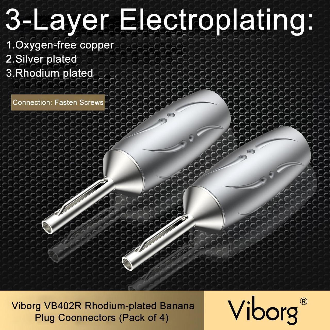 Alt view image 3 of 7 - VB402R Pure Copper Speaker Banana Plugs (4pcs/Set) Rhodium Plated, Hi End Red Copper Audio Banana Connectors for HiFi Speaker Cable Wire DIY