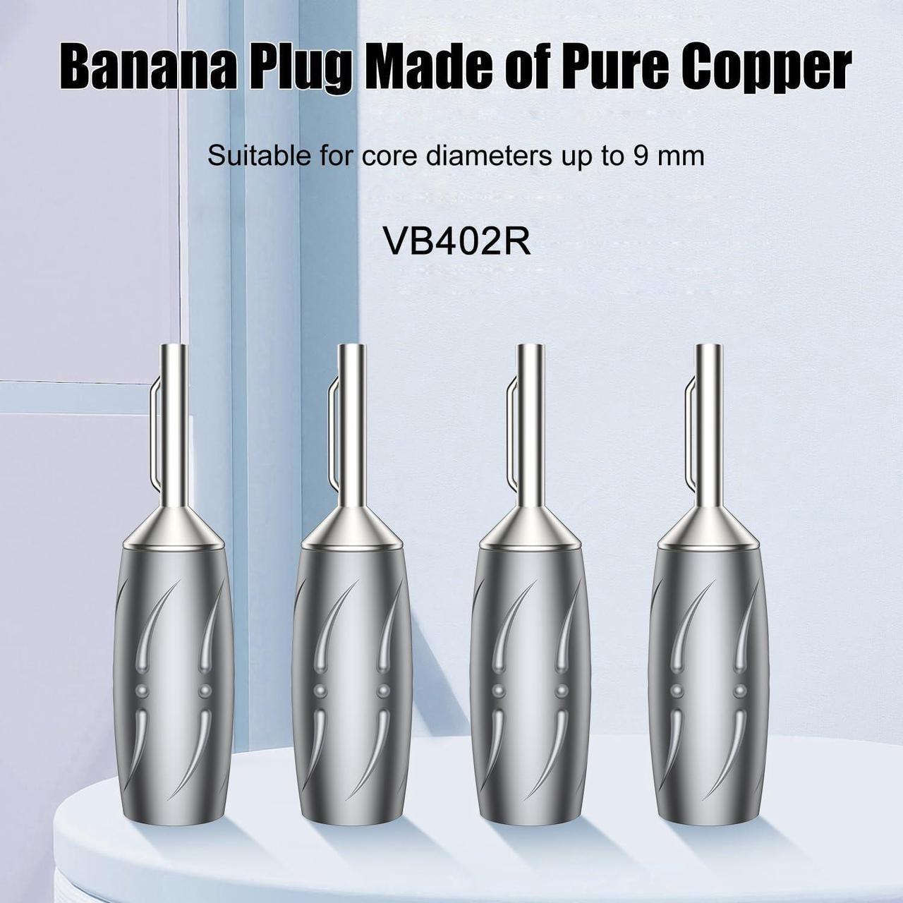 Alt view image 5 of 7 - VB402R Pure Copper Speaker Banana Plugs (4pcs/Set) Rhodium Plated, Hi End Red Copper Audio Banana Connectors for HiFi Speaker Cable Wire DIY