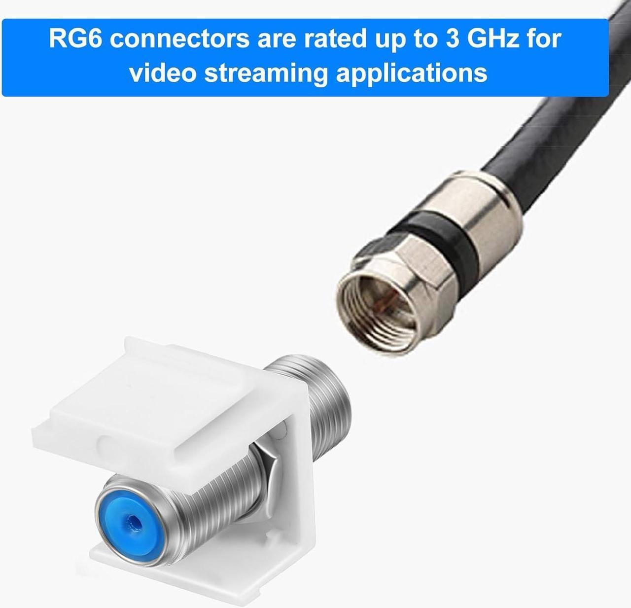 Alt view image 4 of 7 - F-Type RG6 Trapezoidal Jack Insert Socket with Blue Inner Core, Trapezoidal Jack Socket Gender Changer, Screw-Type Audio Speaker Trapezoid for Wall Plate Female to Female (Silver,100 Pcs)