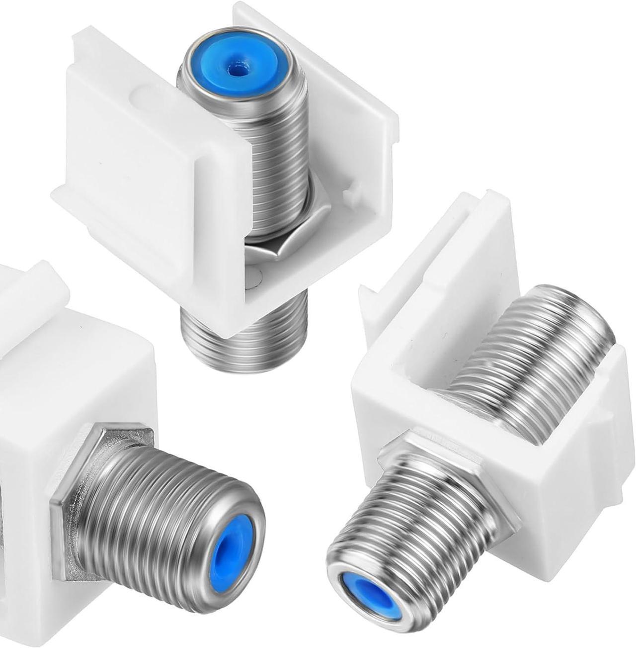 Alt view image 2 of 7 - F-Type RG6 Trapezoidal Jack Insert Socket with Blue Inner Core, Trapezoidal Jack Socket Gender Changer, Screw-Type Audio Speaker Trapezoid for Wall Plate Female to Female (Silver,100 Pcs)