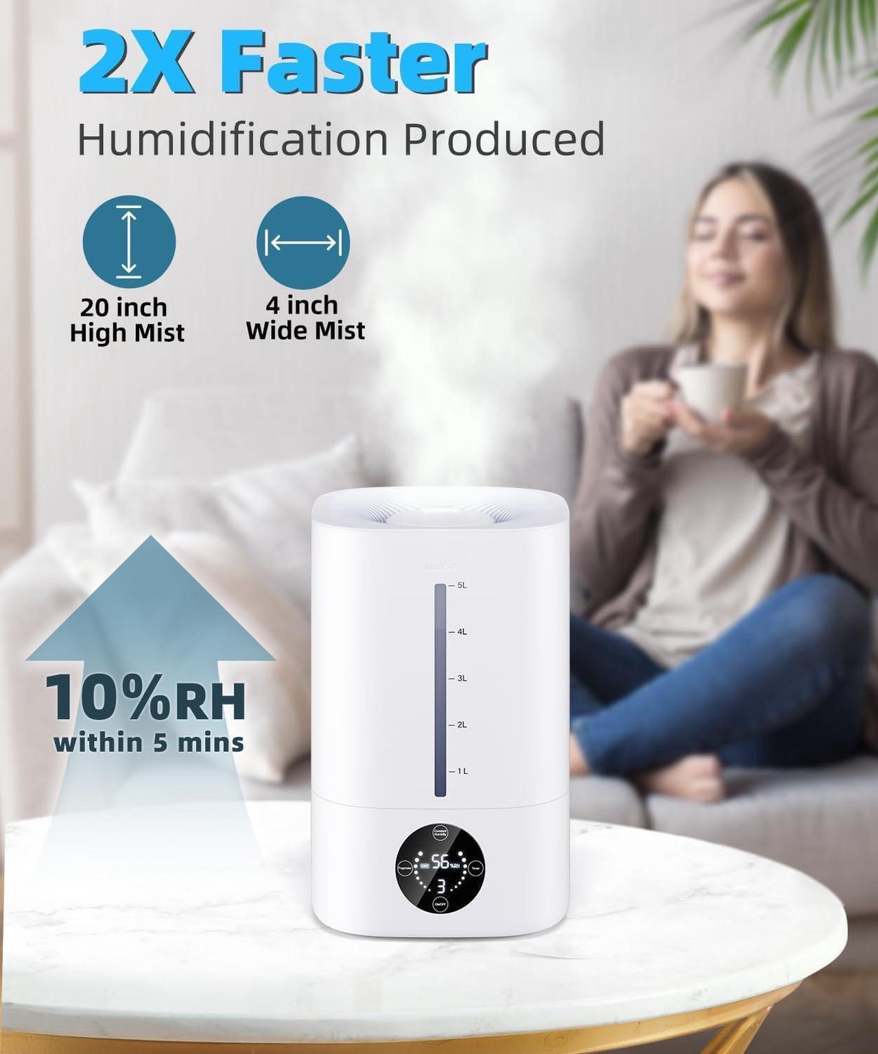 Alt view image 4 of 7 - 5L Humidifiers for Bedroom, 50H Runtime Humidifier for Large Room, Ultra-Quiet 28dB Cool Mist Air Humidifier for Home Baby Nursery & Plants, Auto Shut-off and BPA-Free for Safety, Easy to Clean