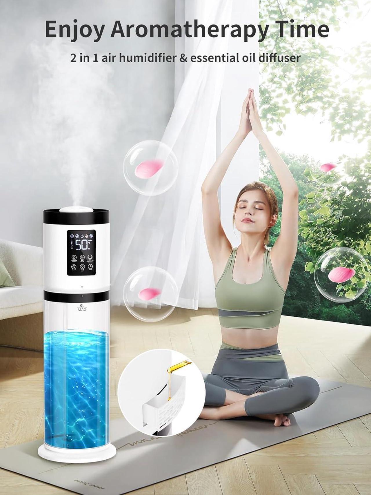 Alt view image 4 of 7 - Humidifiers for Bedroom Large Room, 8L Large Capacity Cool Mist Humidifier, Air Humidifiers for Home, Smart Humidity Setting, Easy Top Fill, Sleep Mode, Essential Oil Box & Ambient Light, Auto Shutoff