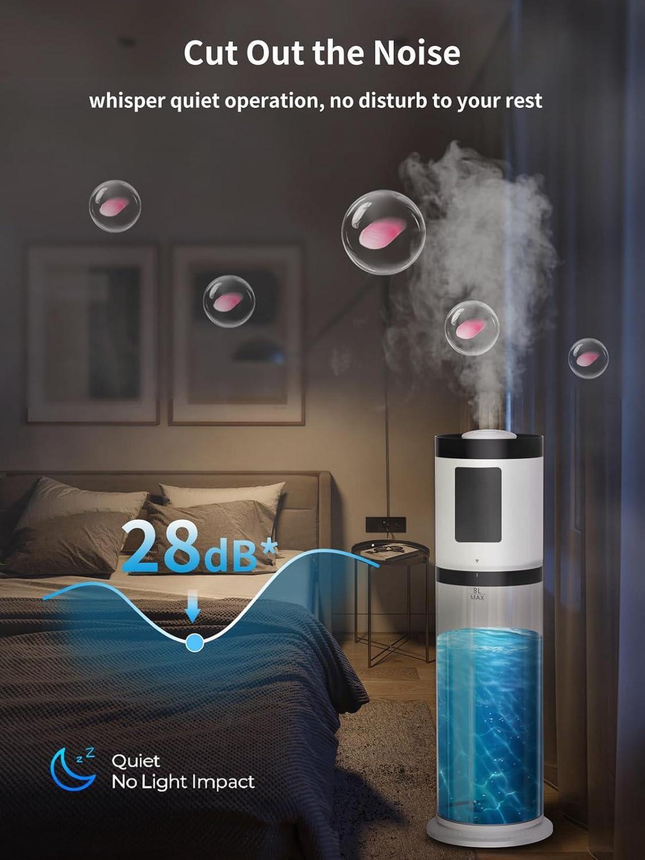 Alt view image 5 of 7 - Humidifiers for Bedroom Large Room, 8L Large Capacity Cool Mist Humidifier, Air Humidifiers for Home, Smart Humidity Setting, Easy Top Fill, Sleep Mode, Essential Oil Box & Ambient Light, Auto Shutoff